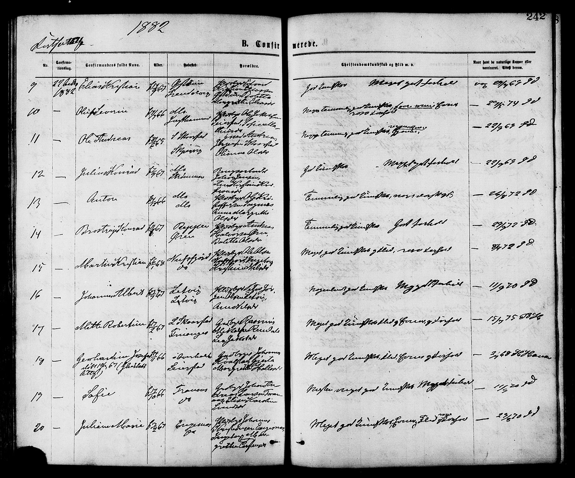 Ministerialprotokoller, klokkerbøker og fødselsregistre - Nord-Trøndelag, AV/SAT-A-1458/773/L0616: Parish register (official) no. 773A07, 1870-1887, p. 242