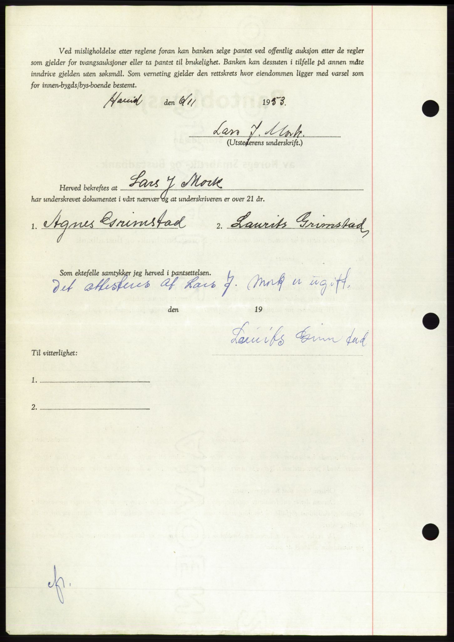 Søre Sunnmøre sorenskriveri, AV/SAT-A-4122/1/2/2C/L0124: Mortgage book no. 12B, 1953-1954, Diary no: : 30/1954