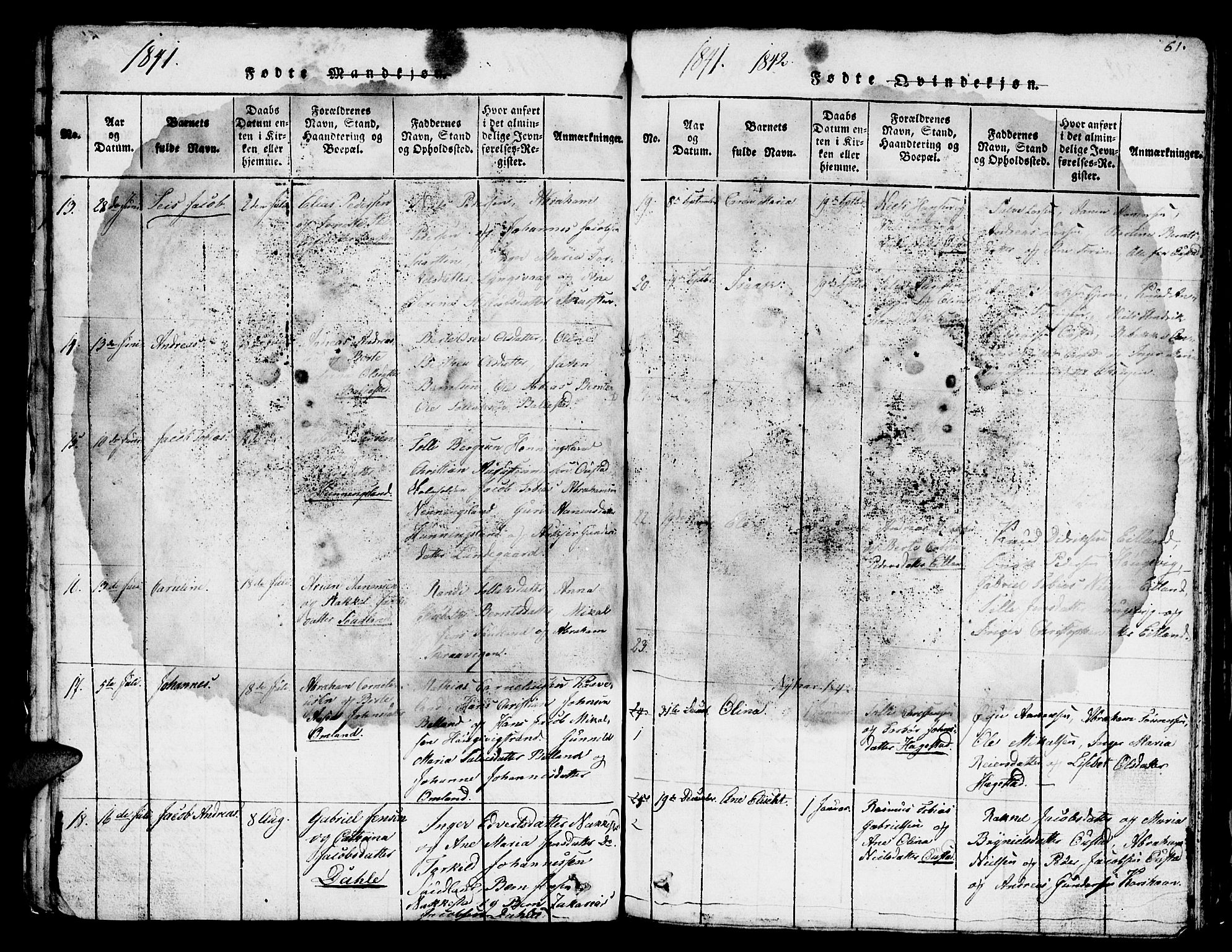 Lyngdal sokneprestkontor, AV/SAK-1111-0029/F/Fb/Fba/L0001: Parish register (copy) no. B 1, 1816-1876, p. 61