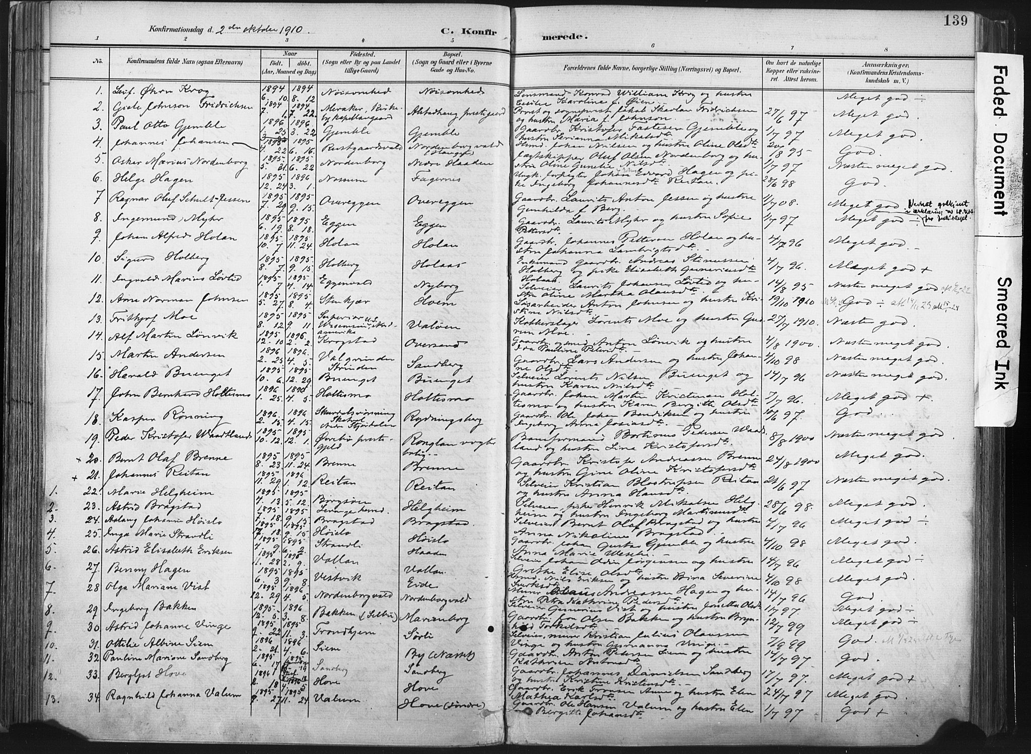 Ministerialprotokoller, klokkerbøker og fødselsregistre - Nord-Trøndelag, SAT/A-1458/717/L0162: Parish register (official) no. 717A12, 1898-1923, p. 139