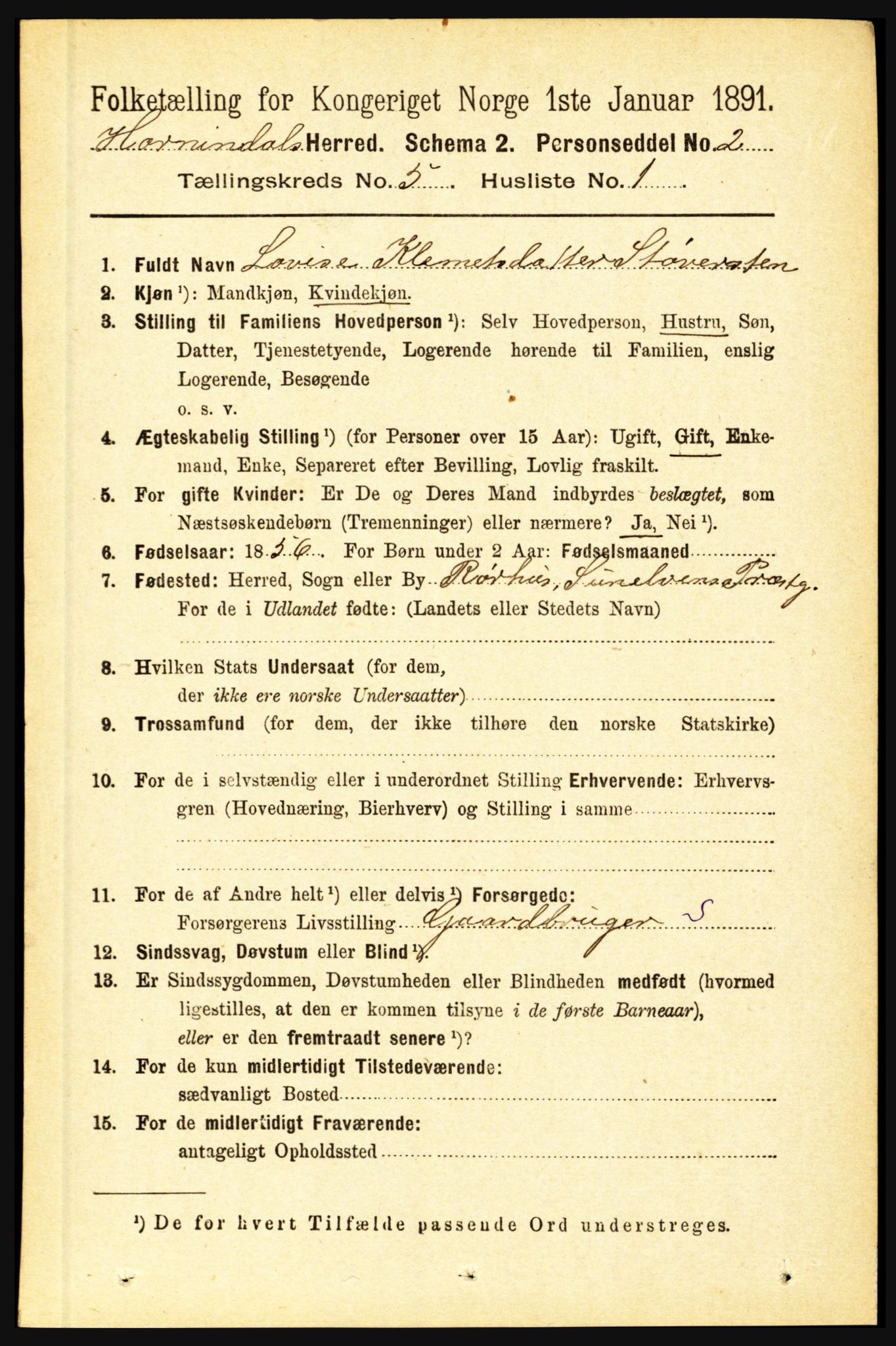 RA, 1891 census for 1444 Hornindal, 1891, p. 1142