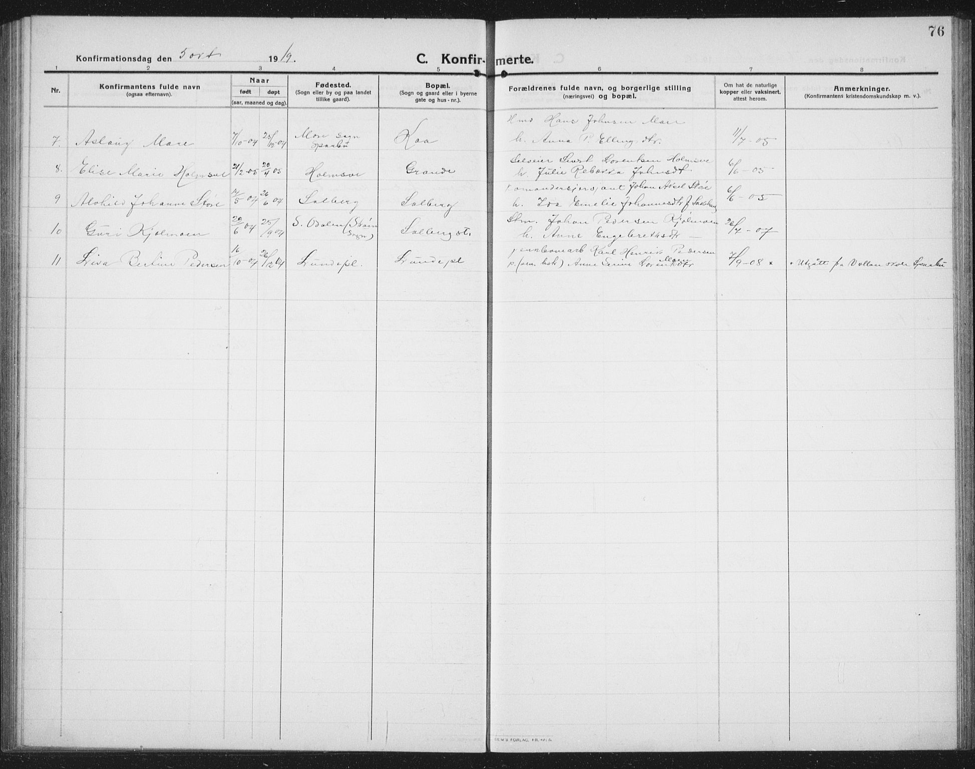 Ministerialprotokoller, klokkerbøker og fødselsregistre - Nord-Trøndelag, SAT/A-1458/731/L0312: Parish register (copy) no. 731C03, 1911-1935, p. 76