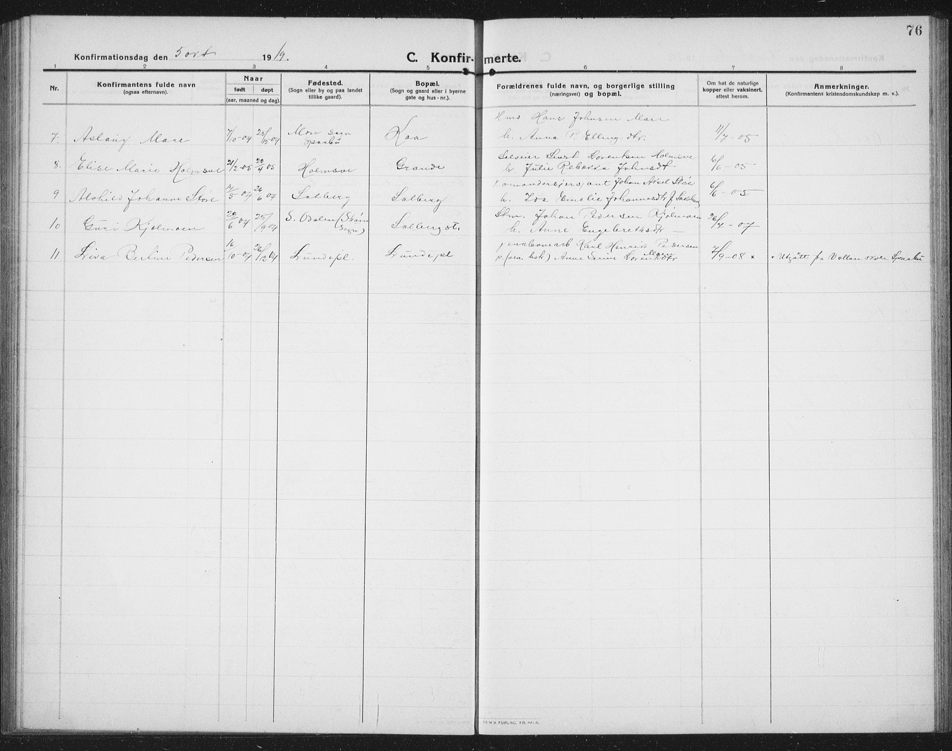 Ministerialprotokoller, klokkerbøker og fødselsregistre - Nord-Trøndelag, AV/SAT-A-1458/731/L0312: Parish register (copy) no. 731C03, 1911-1935, p. 76