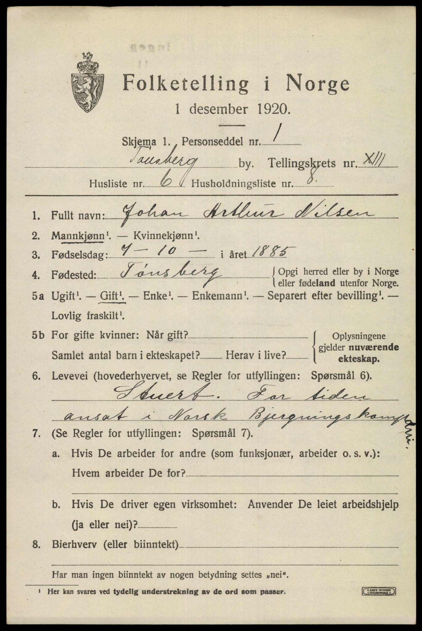 SAKO, 1920 census for Tønsberg, 1920, p. 21529