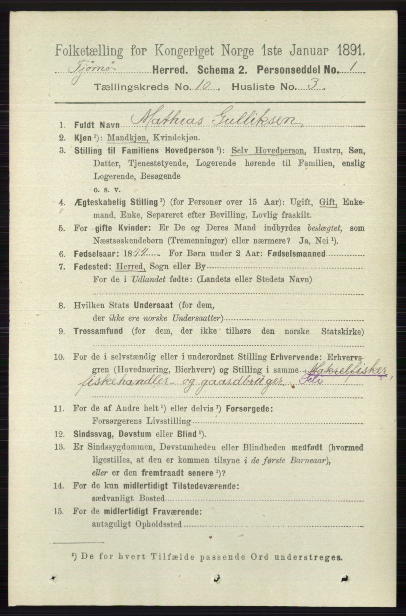 RA, 1891 census for 0723 Tjøme, 1891, p. 3725