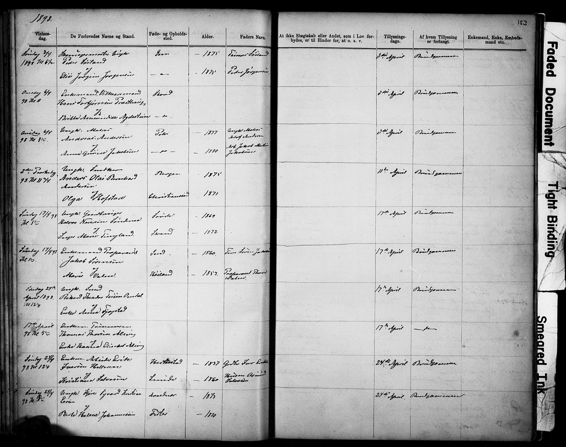 Domkirken sokneprestkontor, SAST/A-101812/001/30/30BB/L0014: Parish register (copy) no. B 14, 1875-1902, p. 153