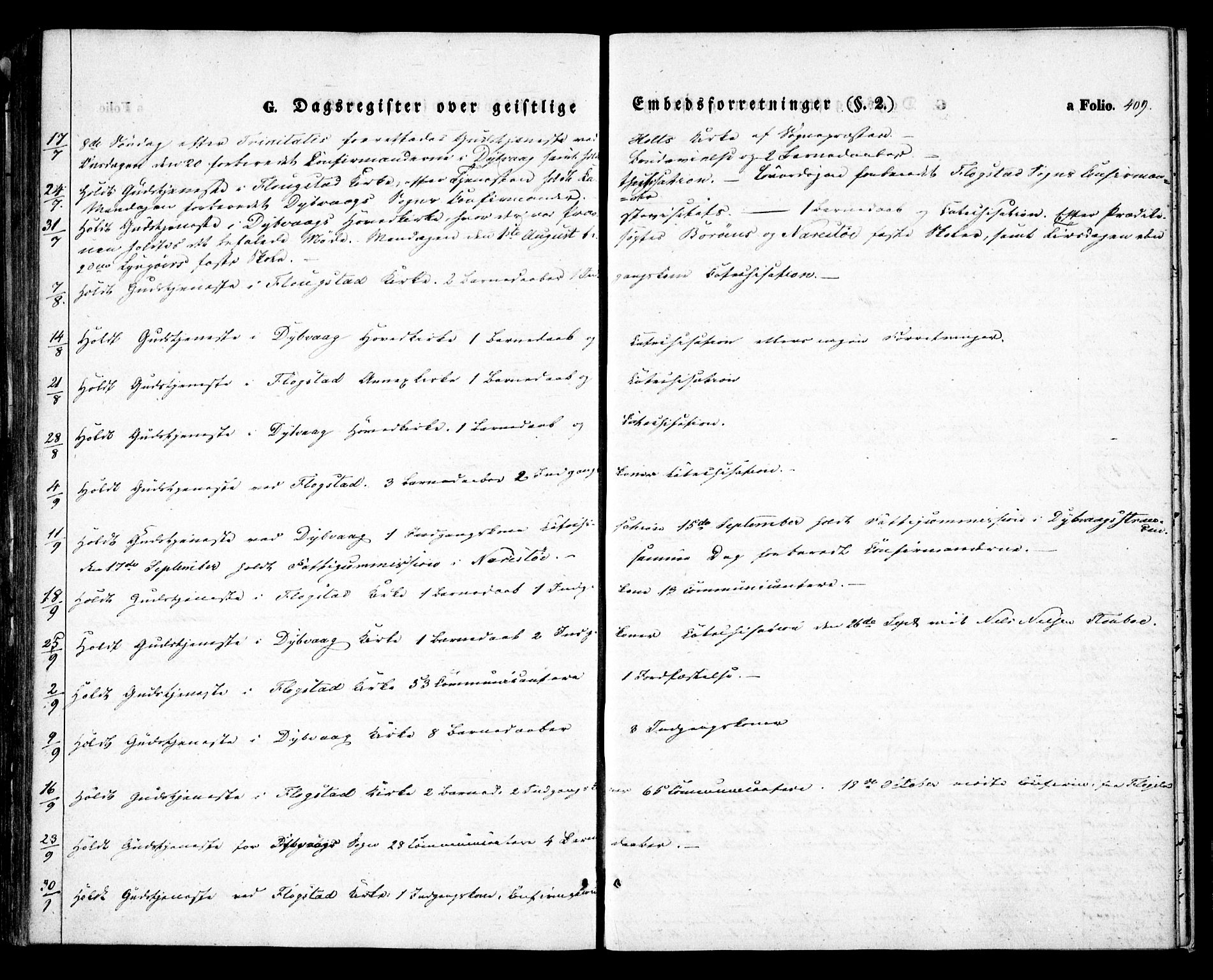 Dypvåg sokneprestkontor, AV/SAK-1111-0007/F/Fa/Faa/L0005: Parish register (official) no. A 5, 1841-1854, p. 409