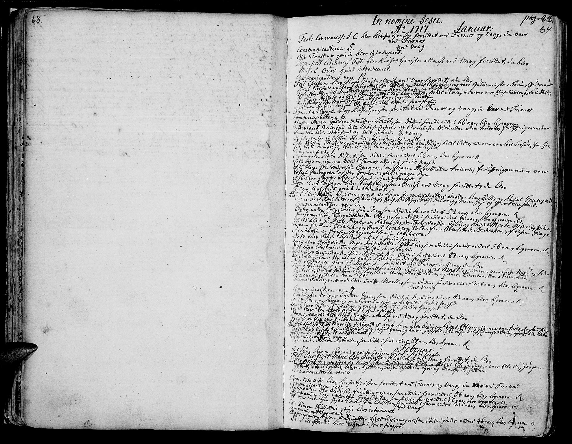 Vang prestekontor, Hedmark, AV/SAH-PREST-008/H/Ha/Haa/L0002A: Parish register (official) no. 2A, 1713-1733, p. 63-64