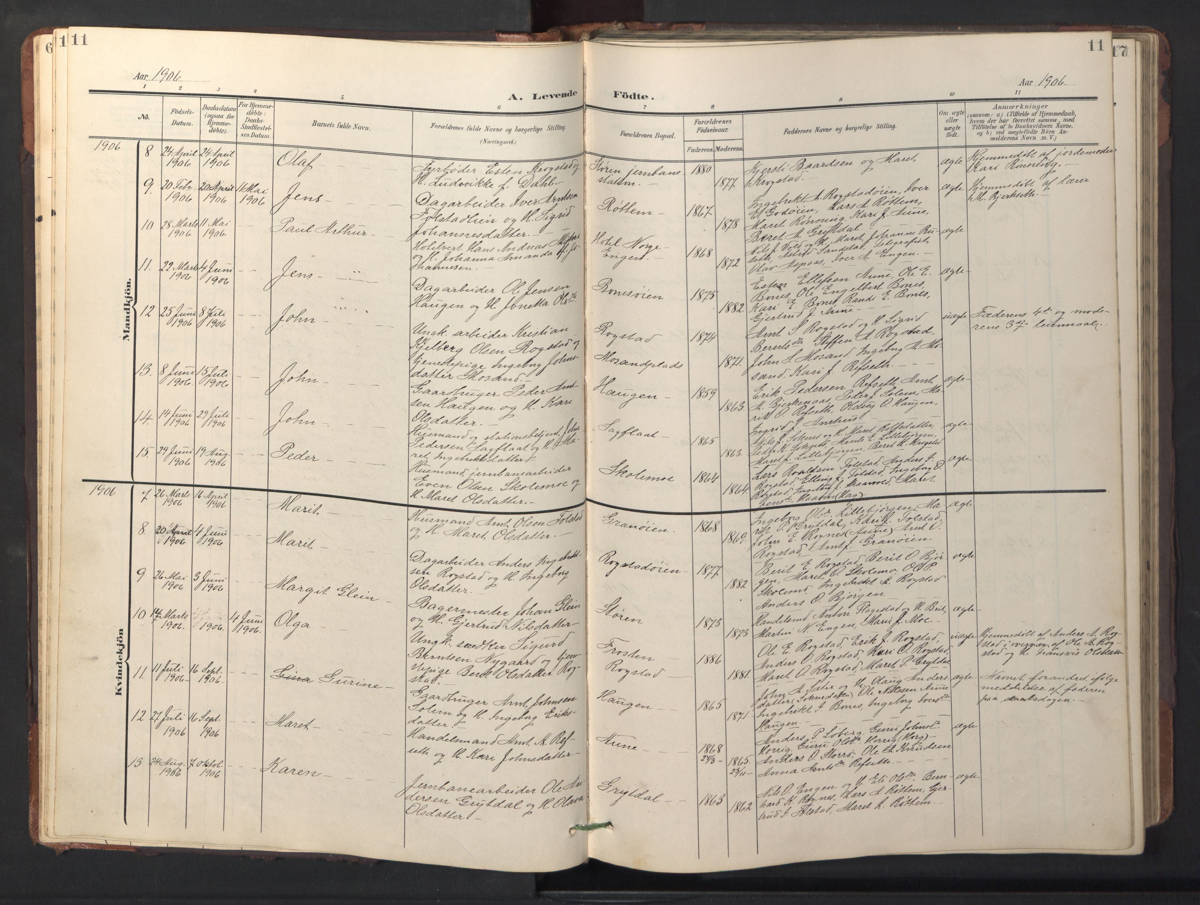 Ministerialprotokoller, klokkerbøker og fødselsregistre - Sør-Trøndelag, SAT/A-1456/687/L1019: Parish register (copy) no. 687C03, 1904-1931, p. 11