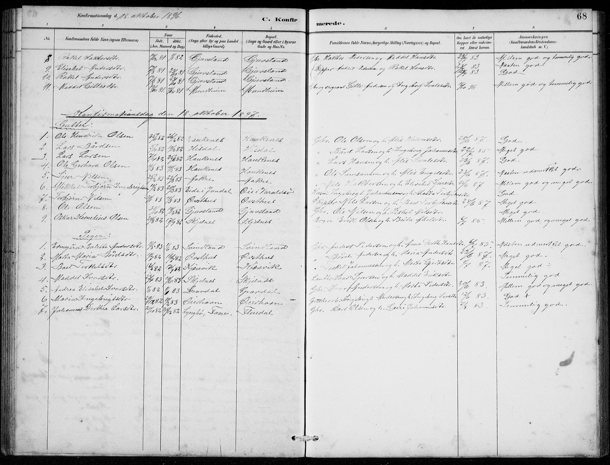 Strandebarm sokneprestembete, SAB/A-78401/H/Hab: Parish register (copy) no. C  1, 1891-1913, p. 68