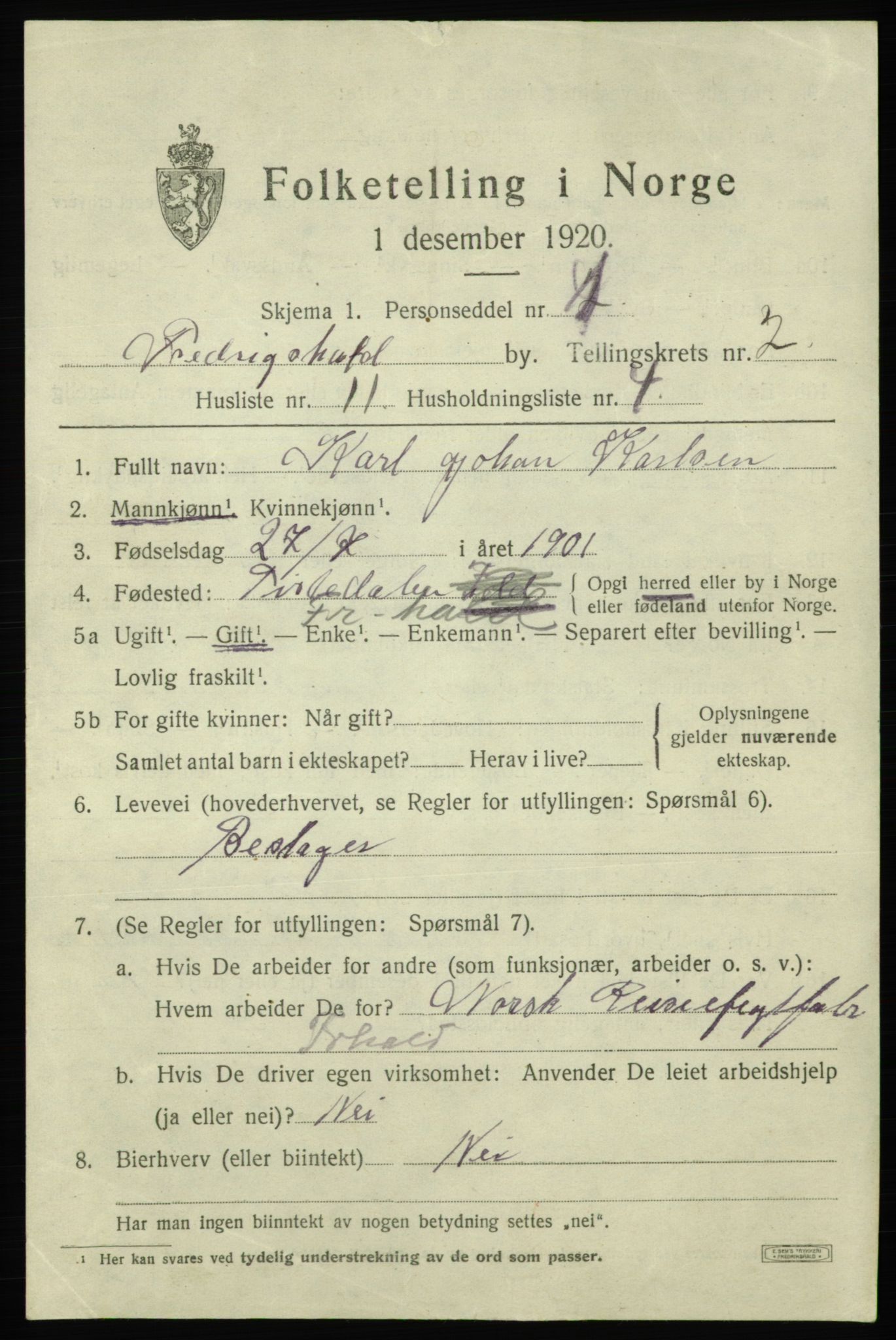 SAO, 1920 census for Fredrikshald, 1920, p. 9482