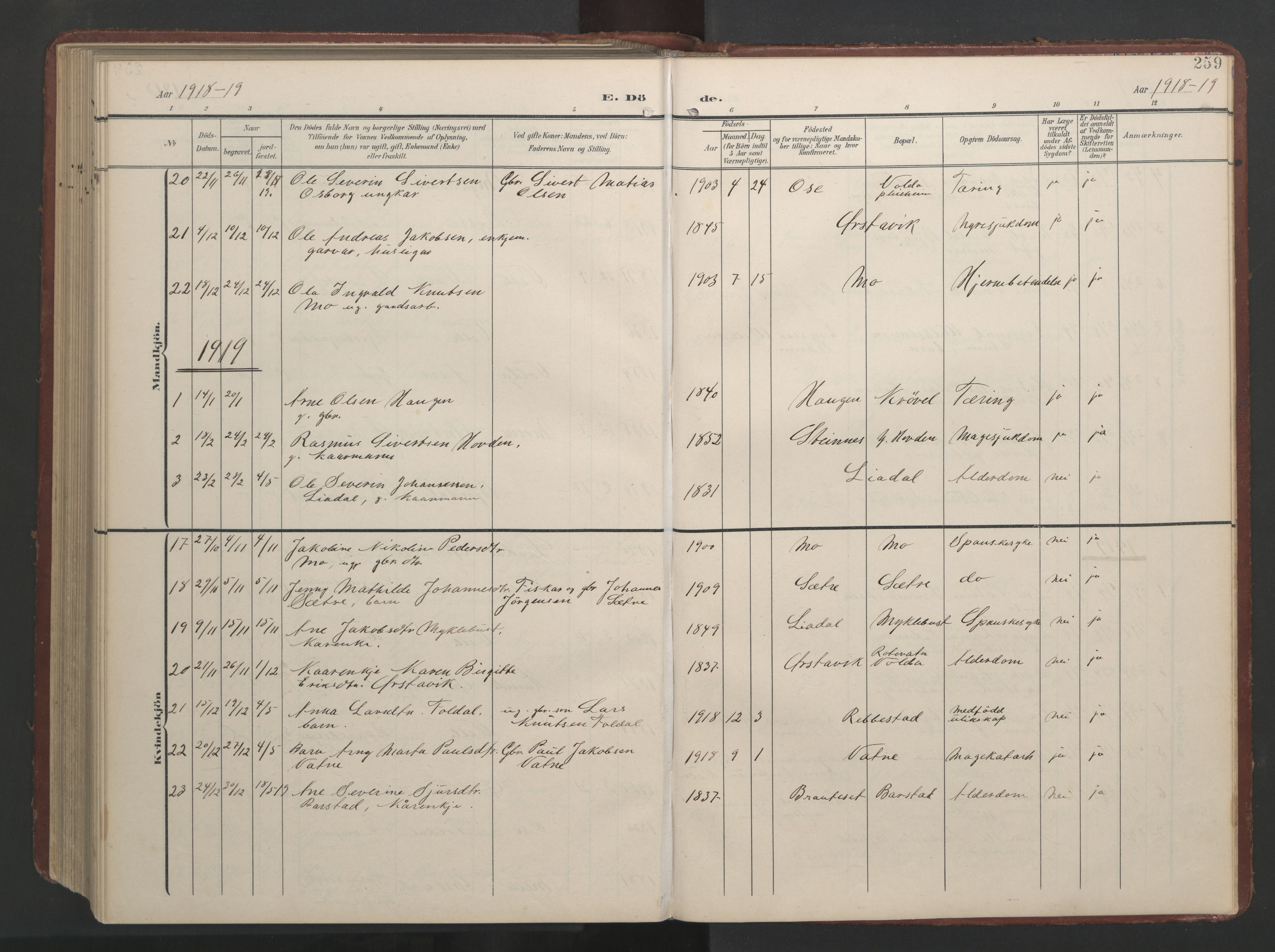 Ministerialprotokoller, klokkerbøker og fødselsregistre - Møre og Romsdal, AV/SAT-A-1454/513/L0190: Parish register (copy) no. 513C04, 1904-1926, p. 259