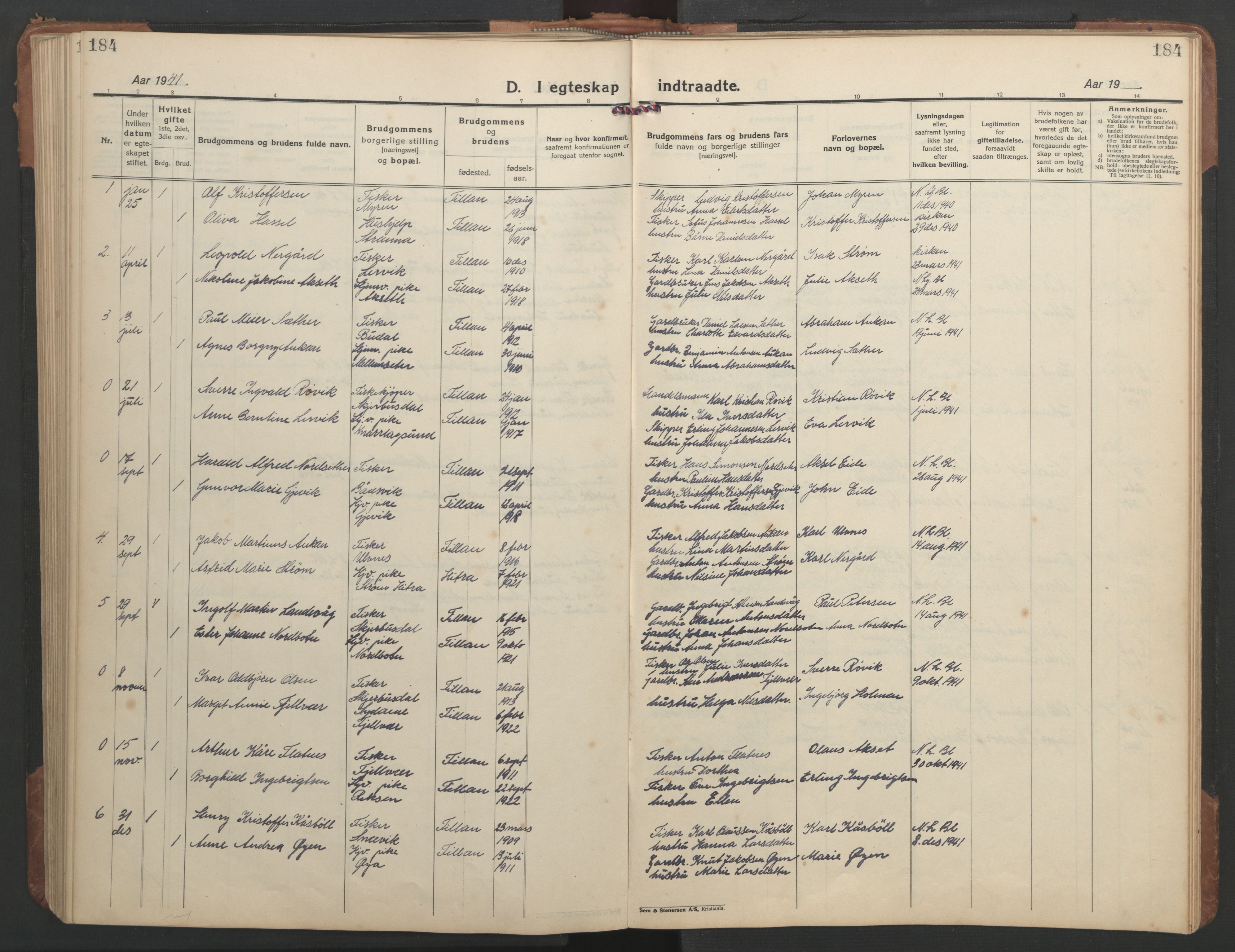 Ministerialprotokoller, klokkerbøker og fødselsregistre - Sør-Trøndelag, SAT/A-1456/638/L0569: Parish register (copy) no. 638C01, 1923-1961, p. 184