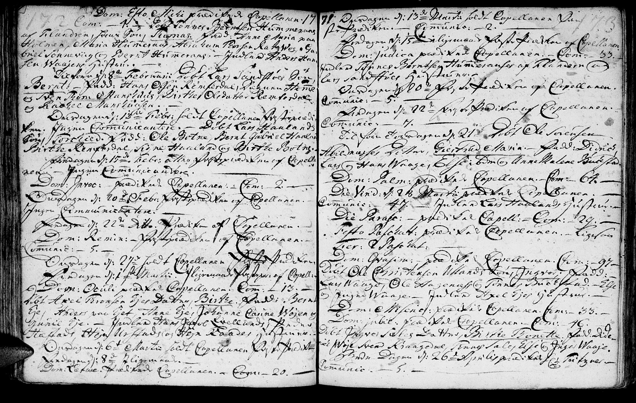 Flekkefjord sokneprestkontor, SAK/1111-0012/F/Fa/Fab/L0001: Parish register (official) no. A 1, 1750-1780, p. 172-173