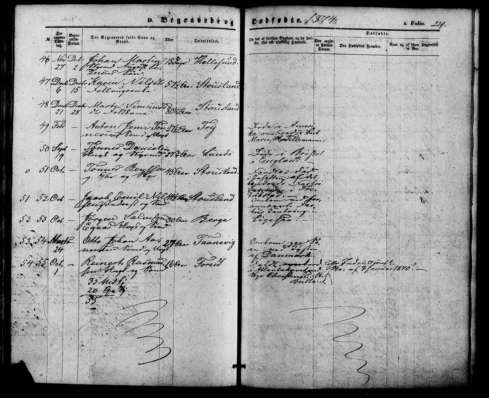 Søgne sokneprestkontor, SAK/1111-0037/F/Fa/Fab/L0011: Parish register (official) no. A 11, 1869-1879, p. 229