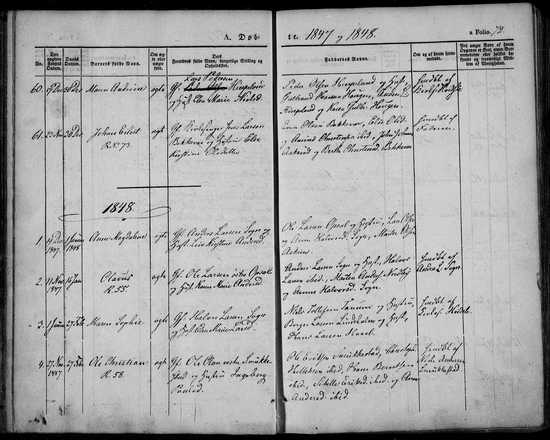 Lardal kirkebøker, SAKO/A-350/F/Fa/L0006: Parish register (official) no. I 6, 1835-1860, p. 72