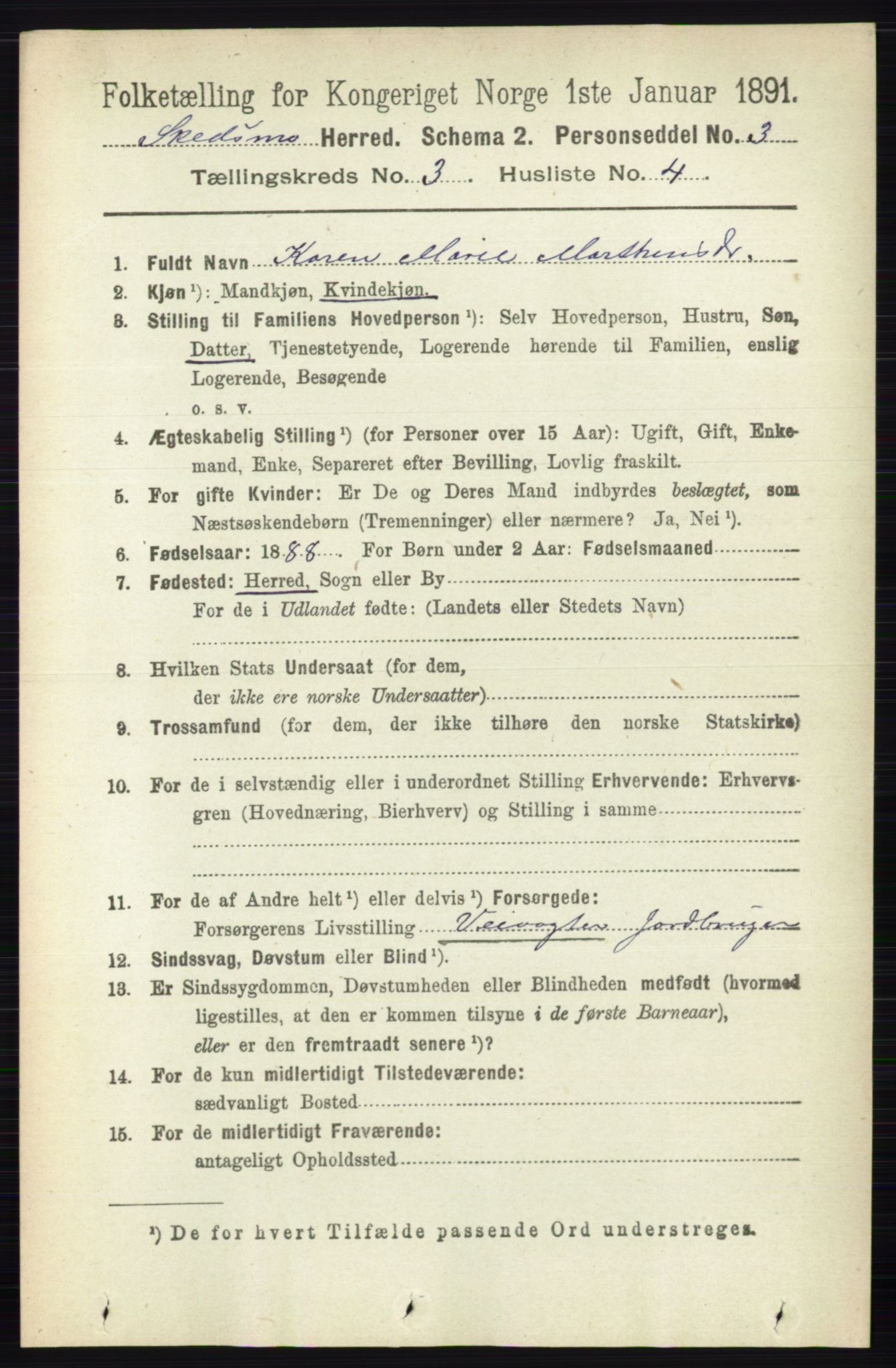 RA, 1891 census for 0231 Skedsmo, 1891, p. 1327