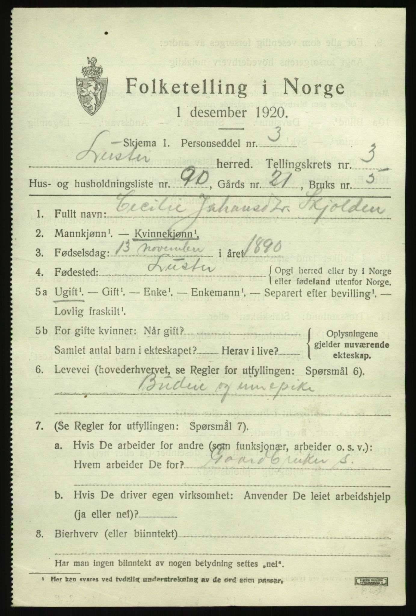 SAB, 1920 census for Luster, 1920, p. 2966