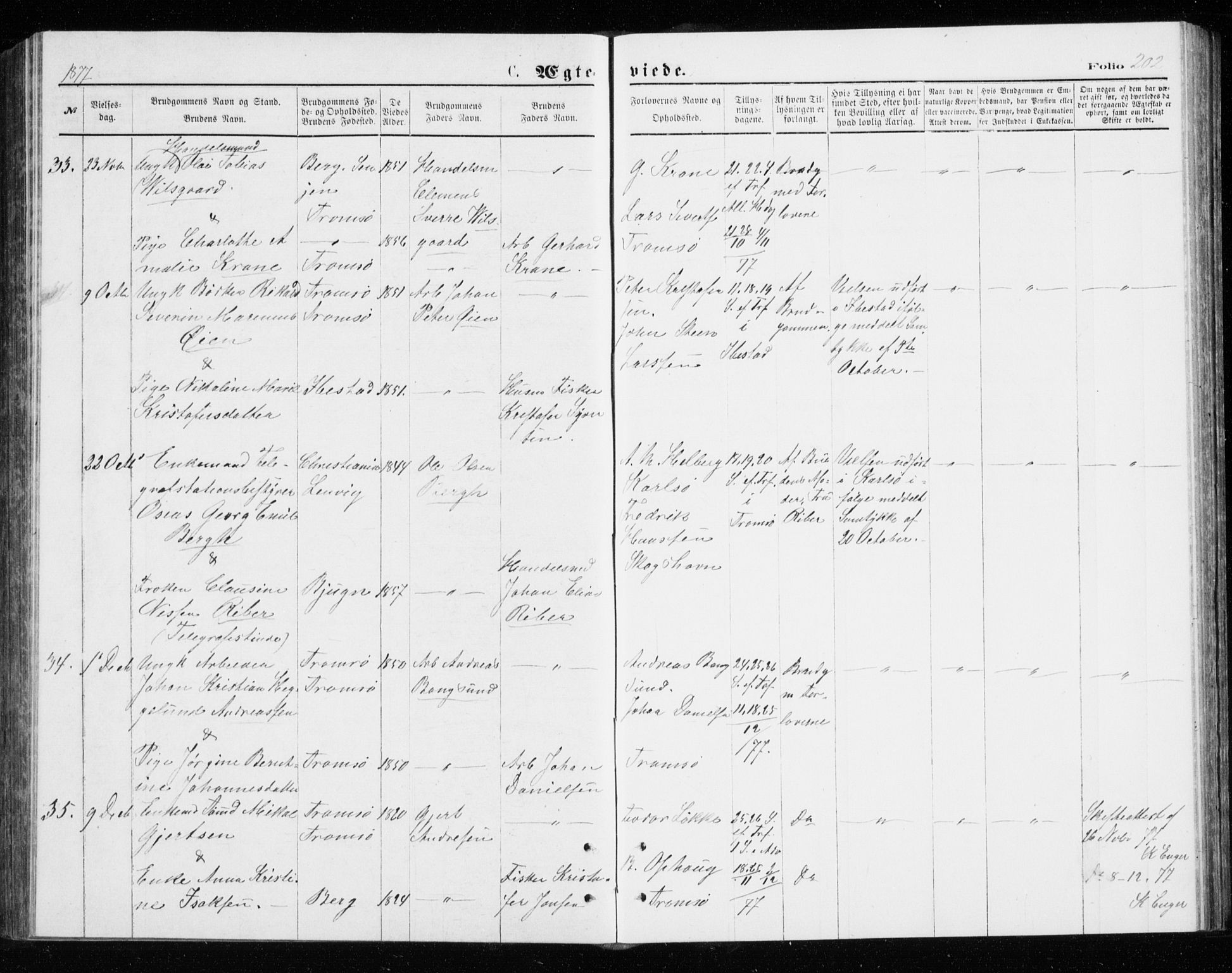 Tromsø sokneprestkontor/stiftsprosti/domprosti, SATØ/S-1343/G/Gb/L0008klokker: Parish register (copy) no. 8, 1875-1879, p. 202