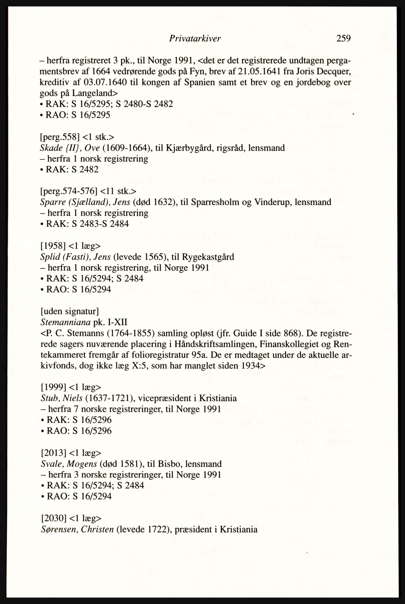 Publikasjoner utgitt av Arkivverket, PUBL/PUBL-001/A/0002: Erik Gøbel: NOREG, Tværregistratur over norgesrelevant materiale i Rigsarkivet i København (2000), 2000, p. 261