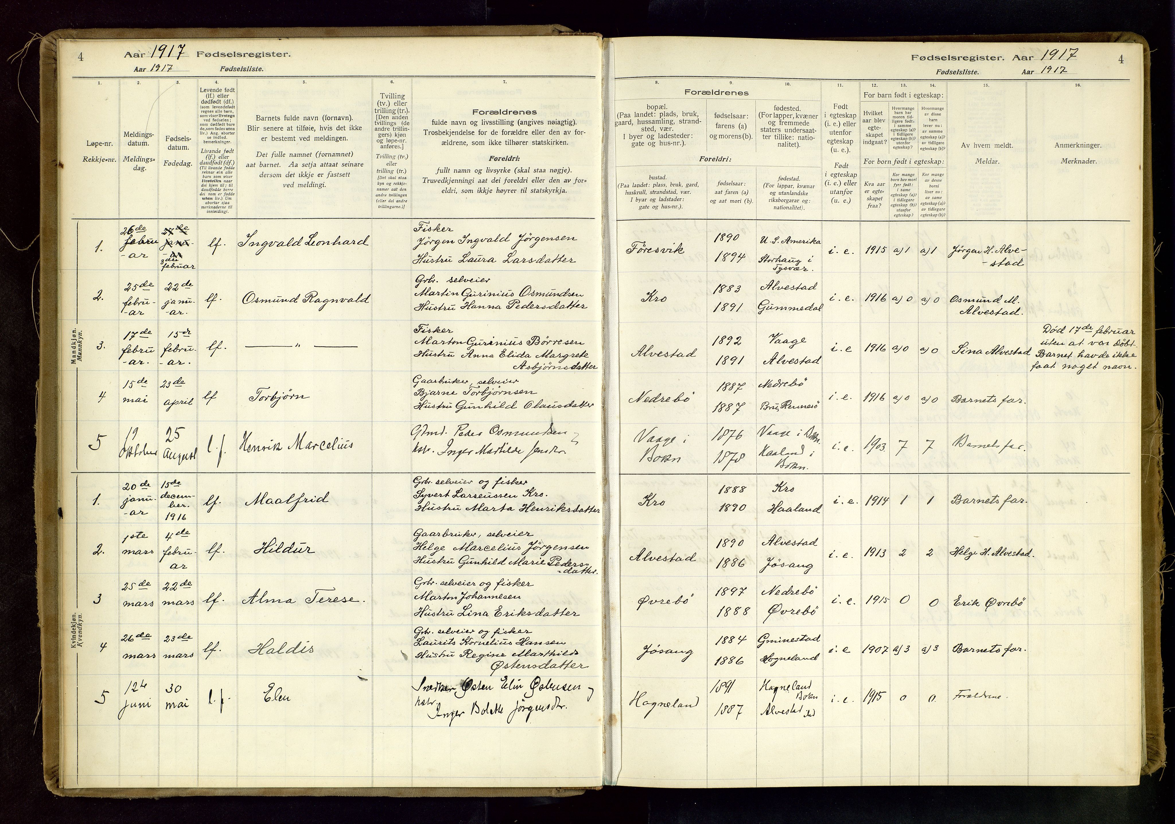 Tysvær sokneprestkontor, AV/SAST-A -101864/I/Id/L0003: Birth register no. 3, 1916-1982, p. 4