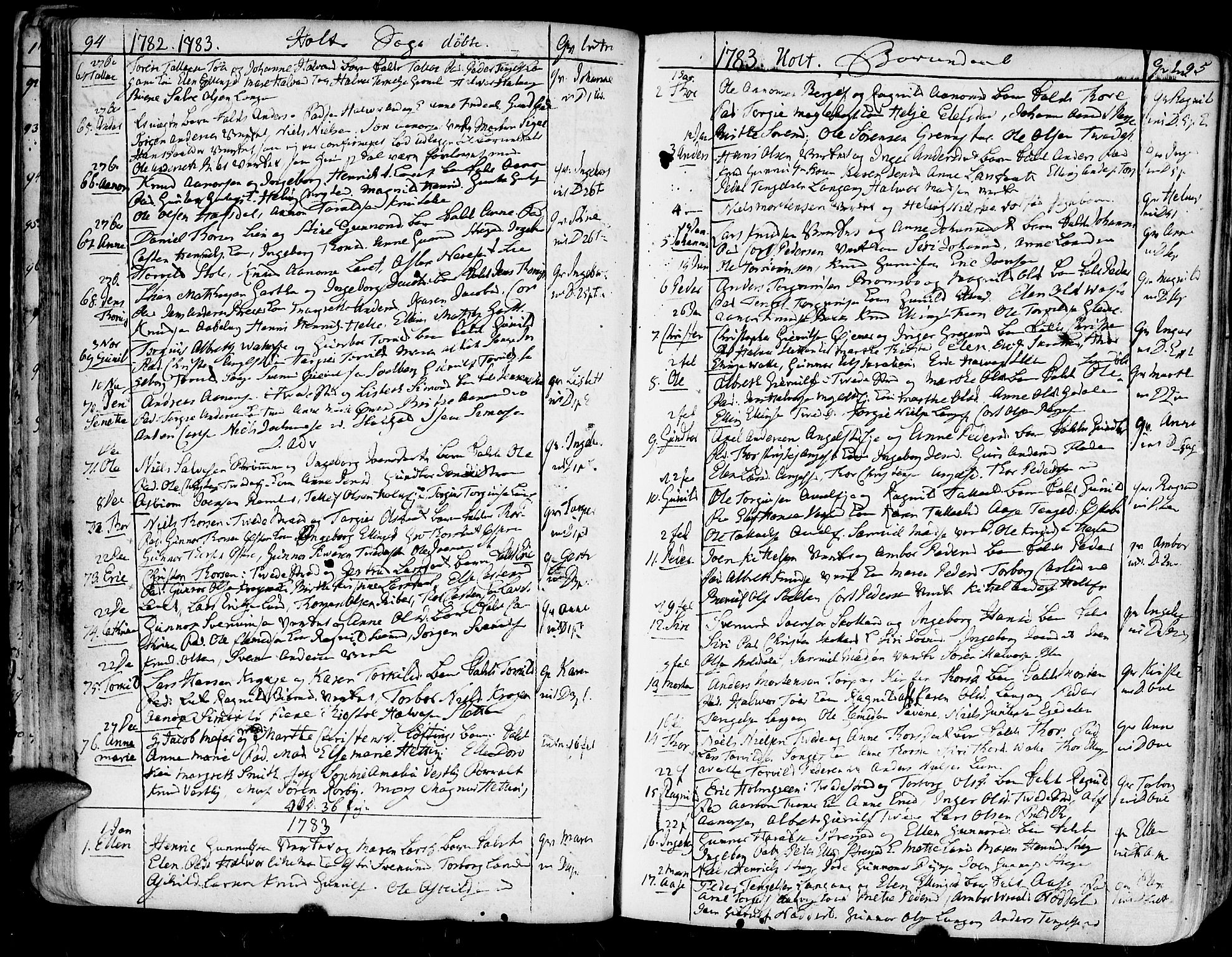 Holt sokneprestkontor, SAK/1111-0021/F/Fa/L0003: Parish register (official) no. A 3, 1765-1798, p. 94-95