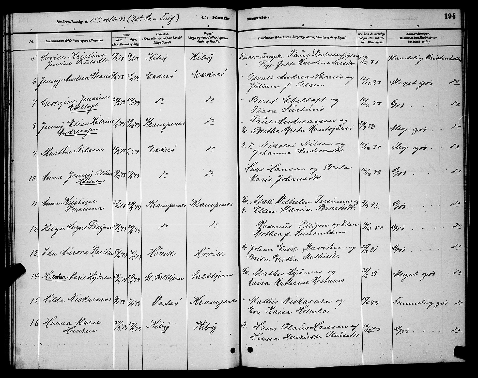 Vadsø sokneprestkontor, SATØ/S-1325/H/Hb/L0003klokker: Parish register (copy) no. 3, 1881-1901, p. 194