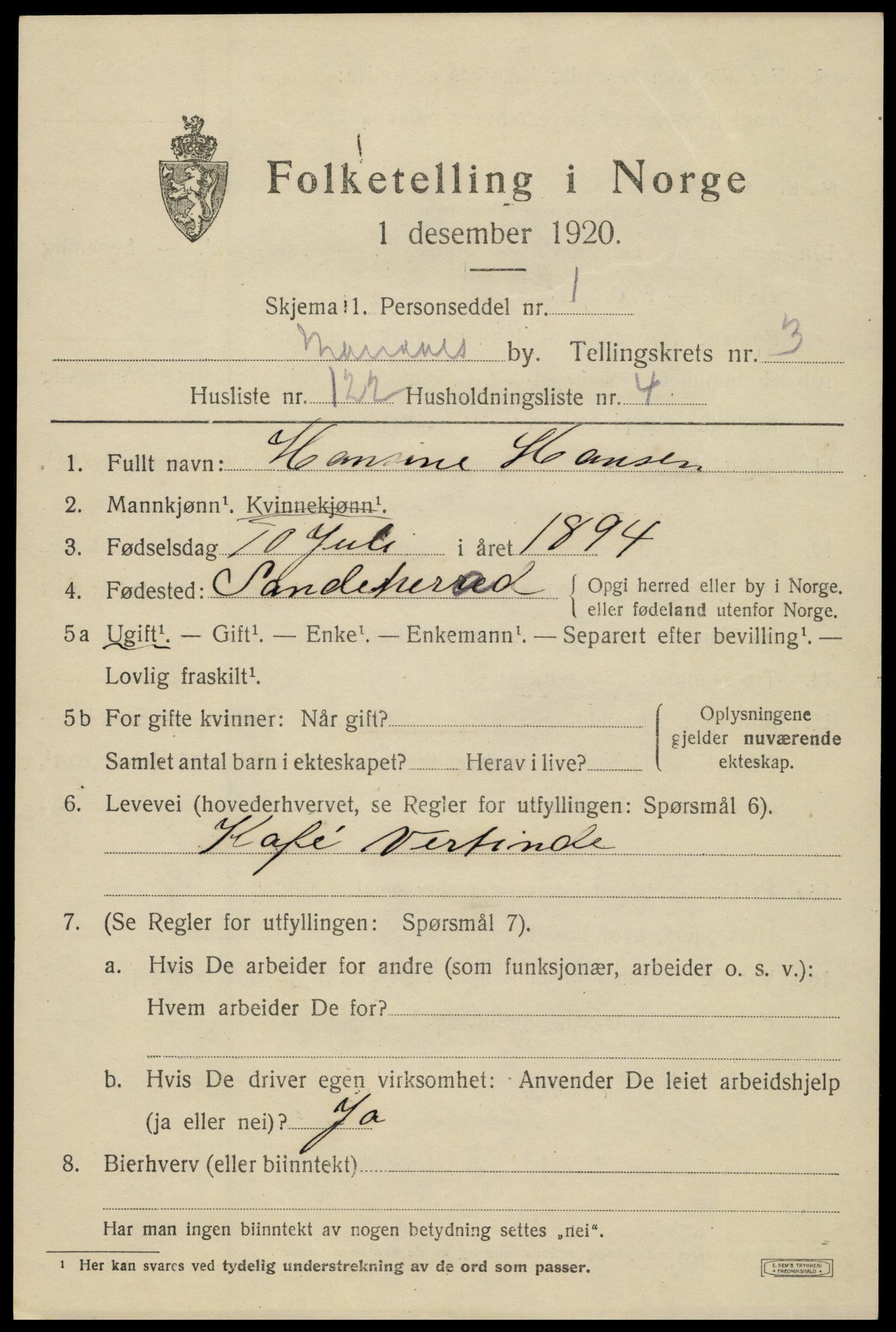 SAK, 1920 census for Mandal, 1920, p. 6839