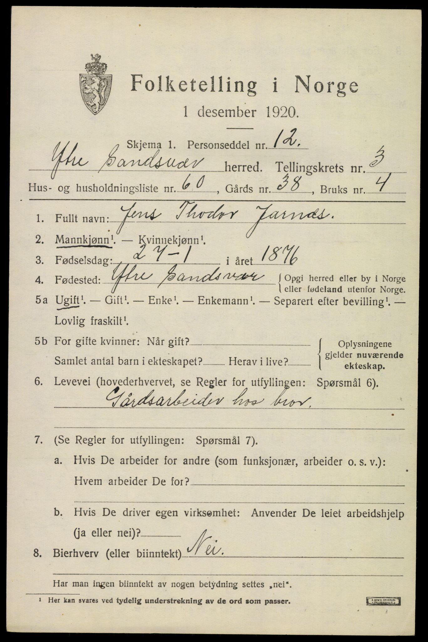 SAKO, 1920 census for Ytre Sandsvær, 1920, p. 4388