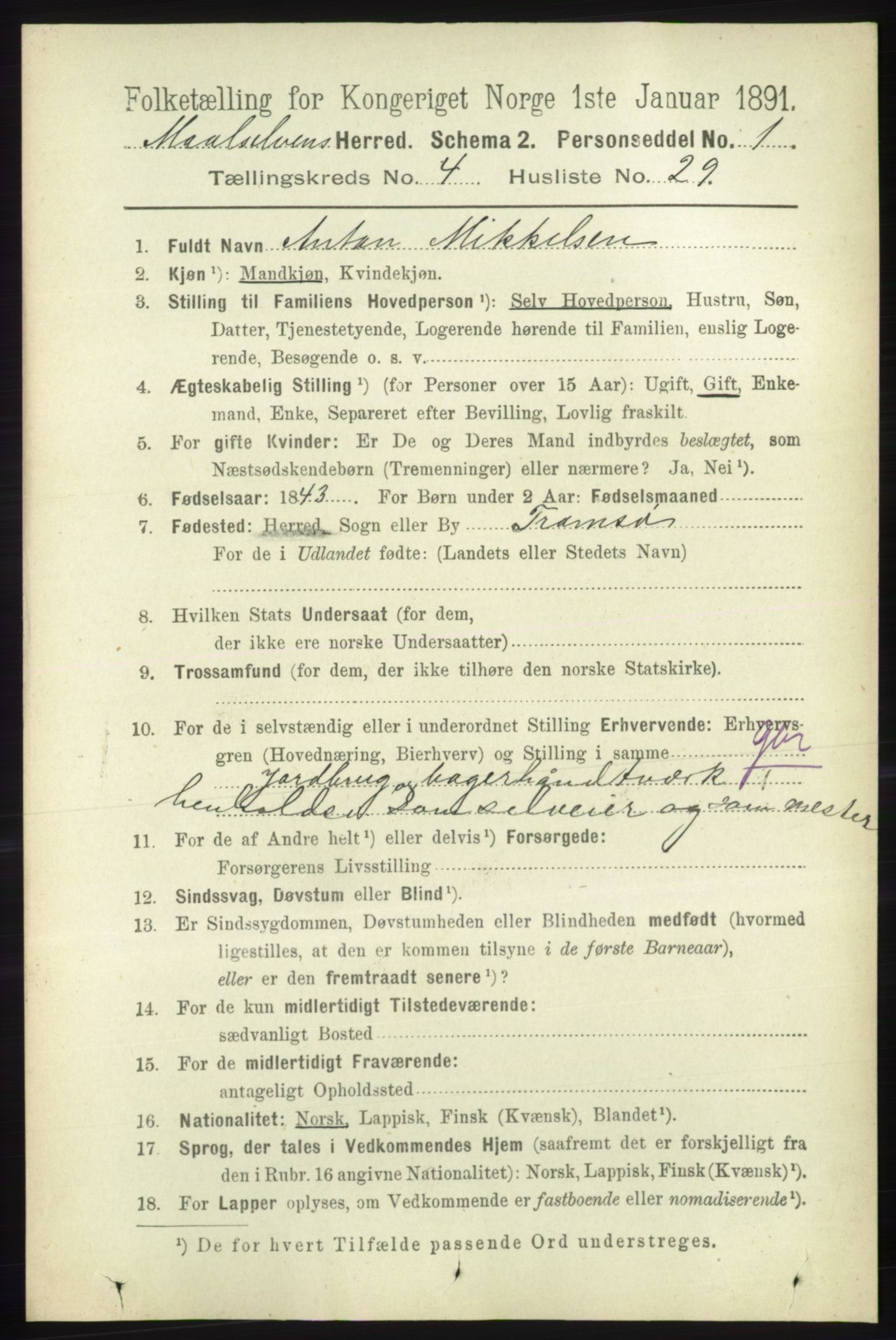 RA, 1891 census for 1924 Målselv, 1891, p. 1297