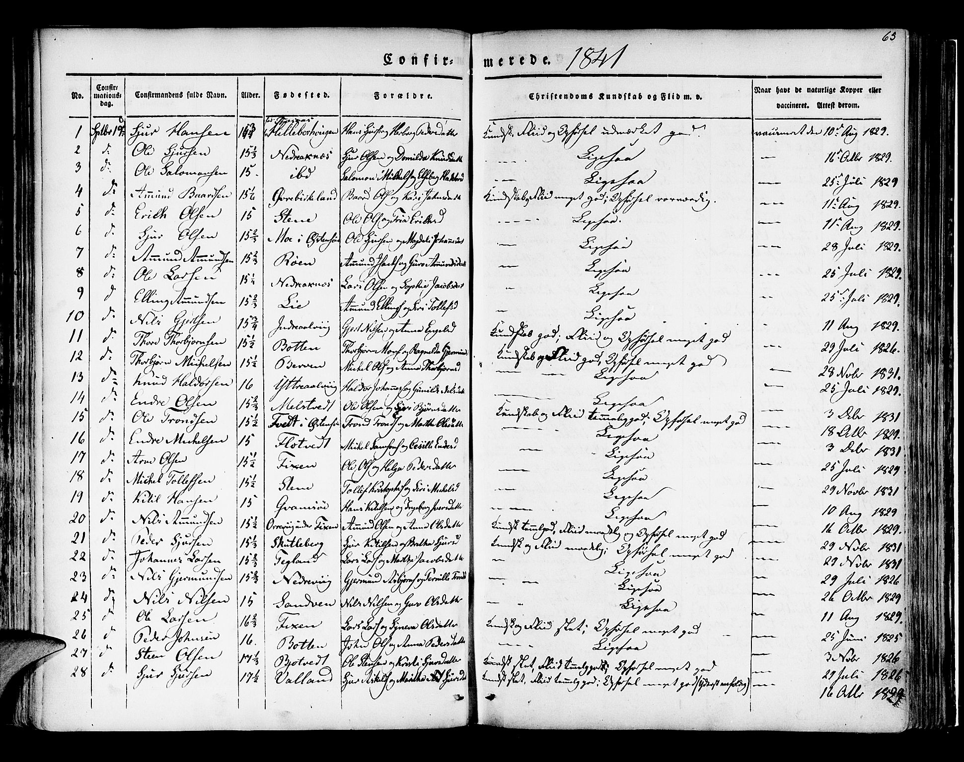 Kvam sokneprestembete, SAB/A-76201/H/Haa: Parish register (official) no. A 7, 1832-1843, p. 65