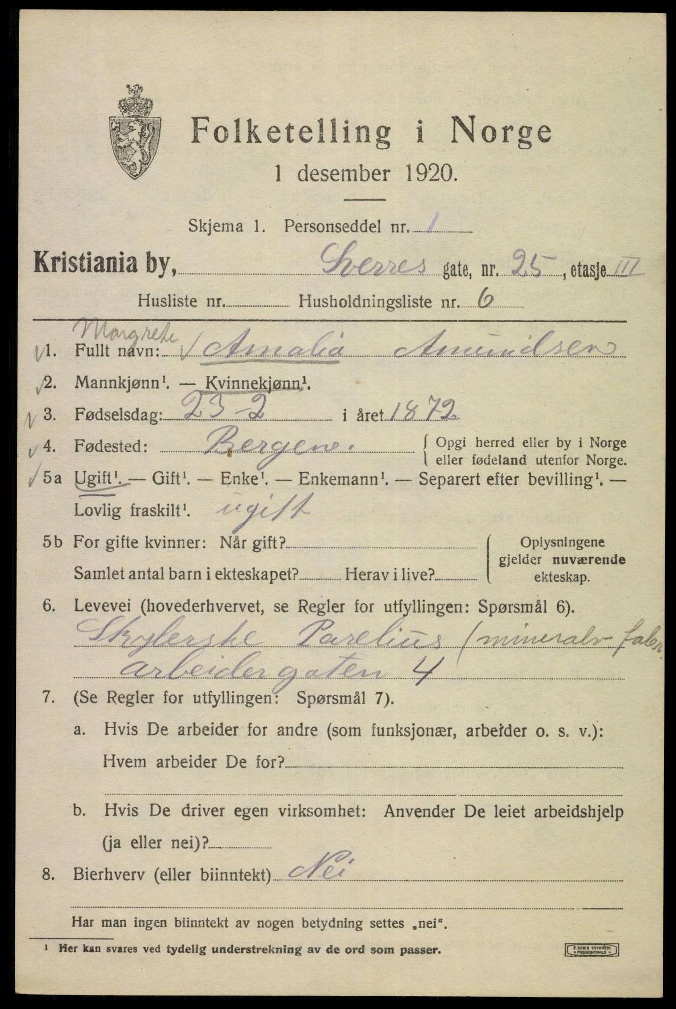 SAO, 1920 census for Kristiania, 1920, p. 560161