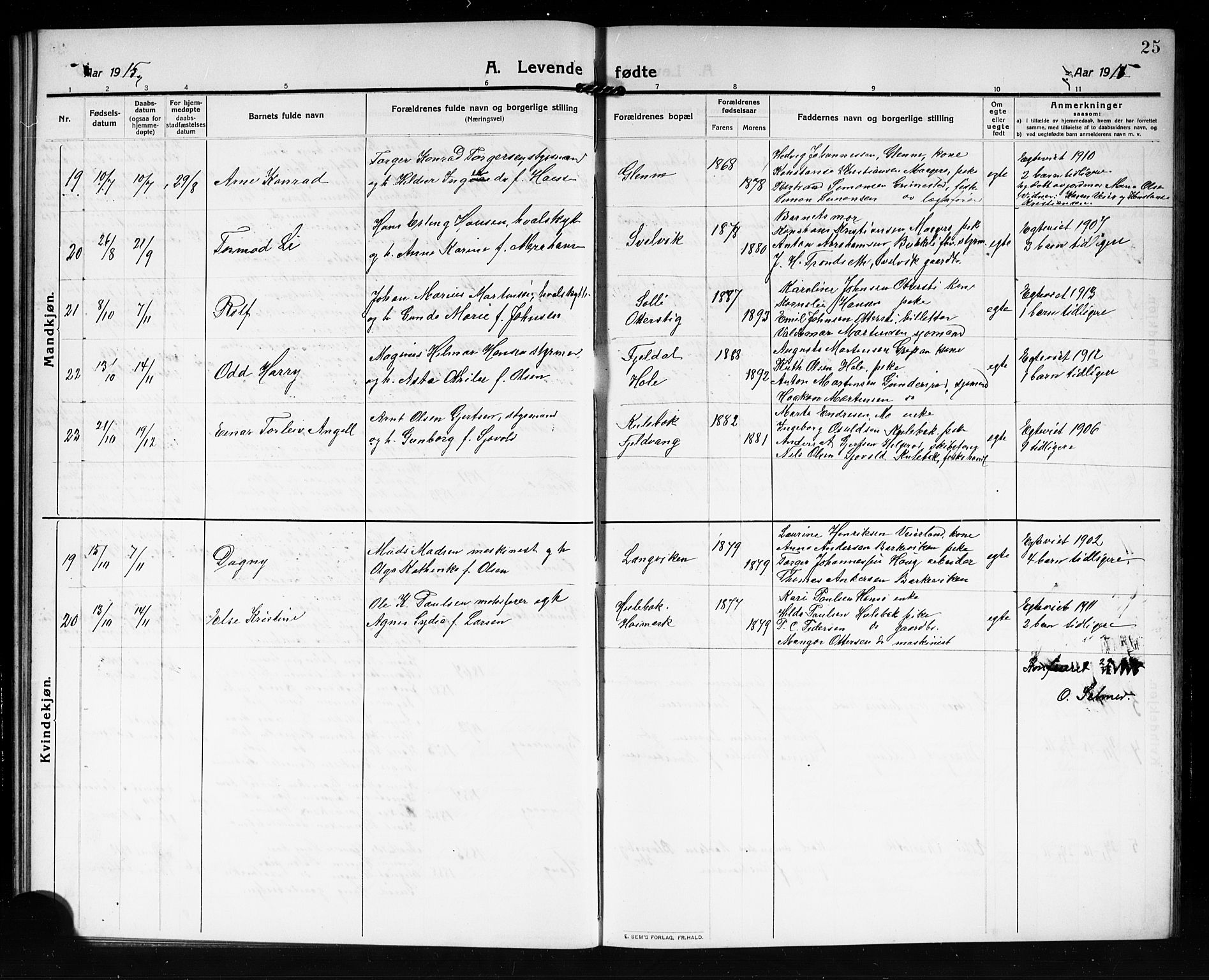 Tjøme kirkebøker, AV/SAKO-A-328/G/Ga/L0002: Parish register (copy) no. I 2, 1911-1920, p. 25