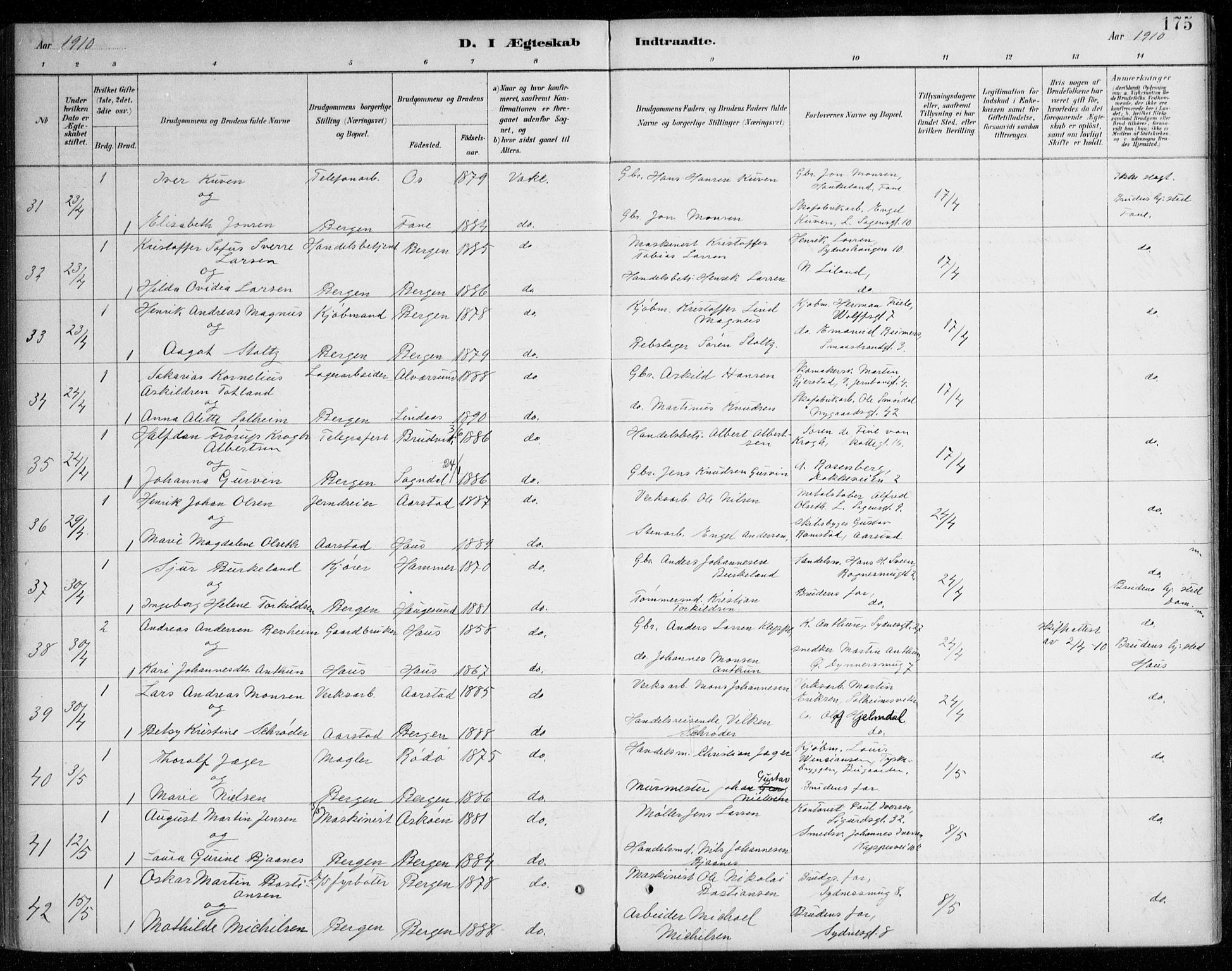 Johanneskirken sokneprestembete, SAB/A-76001/H/Haa/L0012: Parish register (official) no. D 1, 1885-1912, p. 175