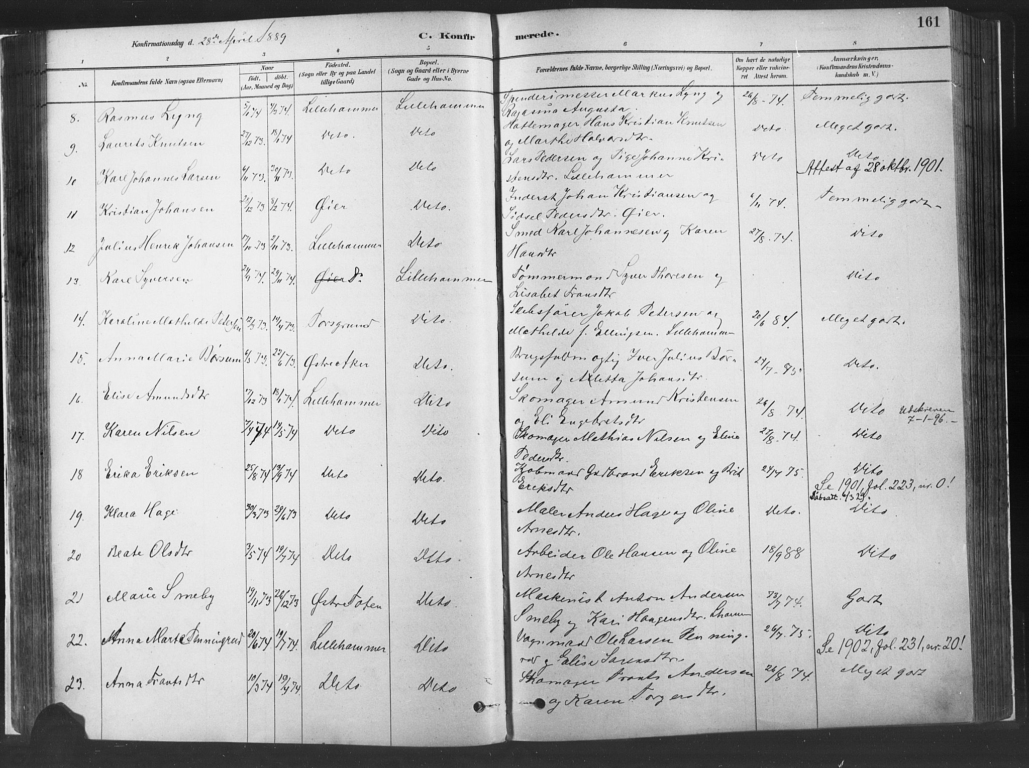 Fåberg prestekontor, SAH/PREST-086/H/Ha/Haa/L0010: Parish register (official) no. 10, 1879-1900, p. 161