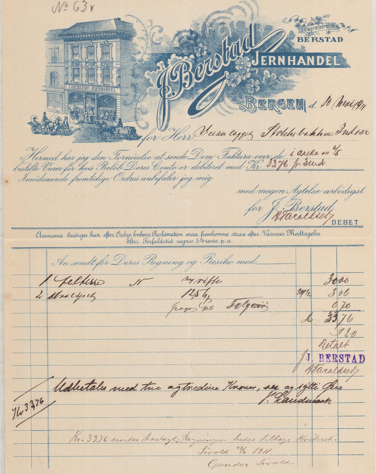 Finnaas kommune. Formannskapet, IKAH/1218a-021/E/Ea/L0001/0001: Rekneskap for veganlegg / Rekneskap for veganlegget Indvær - Stokkabakken, 1910-1915, p. 30