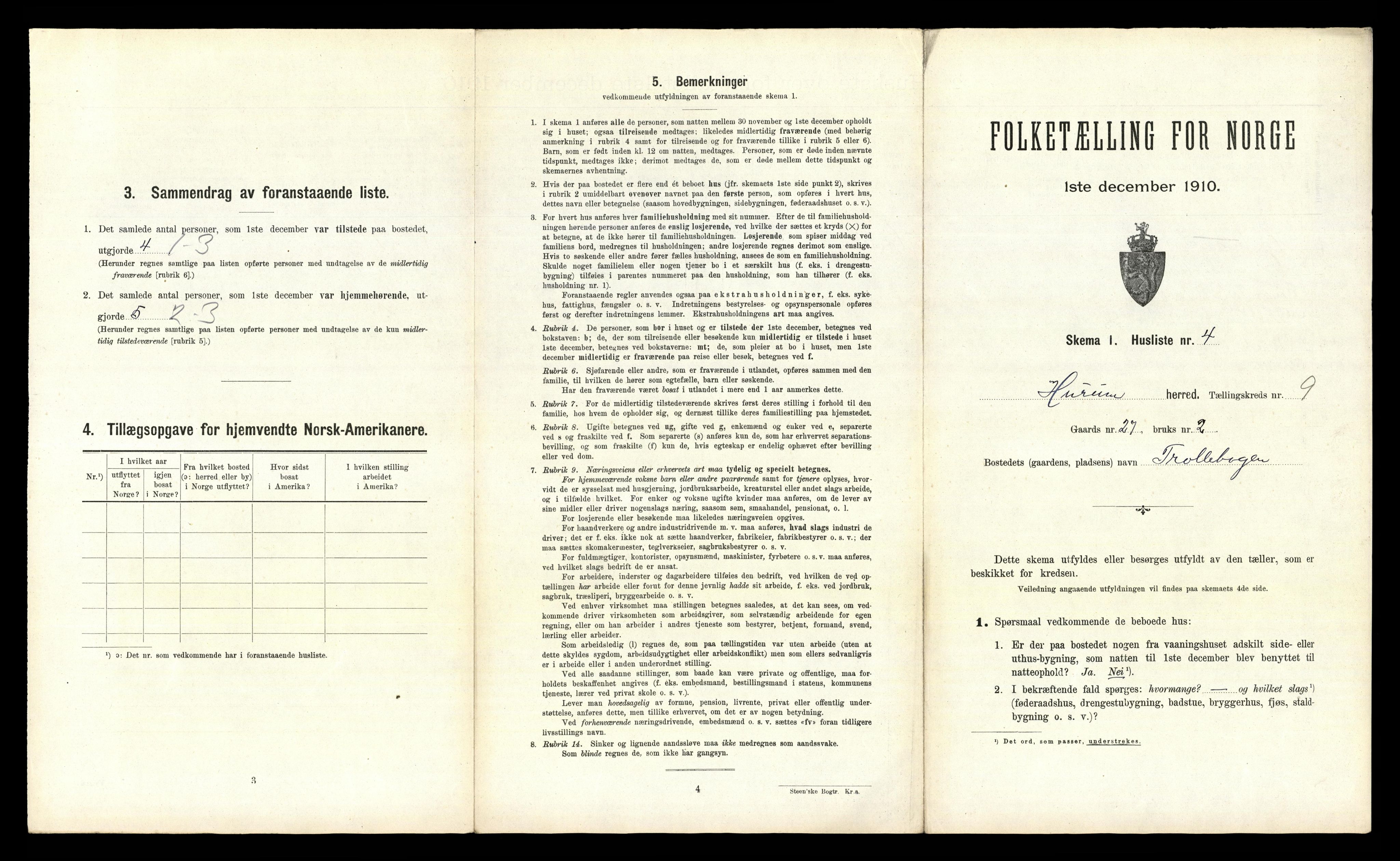 RA, 1910 census for Hurum, 1910, p. 1286