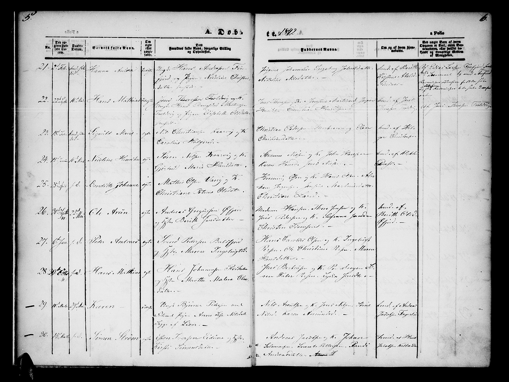 Lenvik sokneprestembete, SATØ/S-1310/H/Ha/Haa/L0005kirke: Parish register (official) no. 5, 1842-1844, p. 5-6