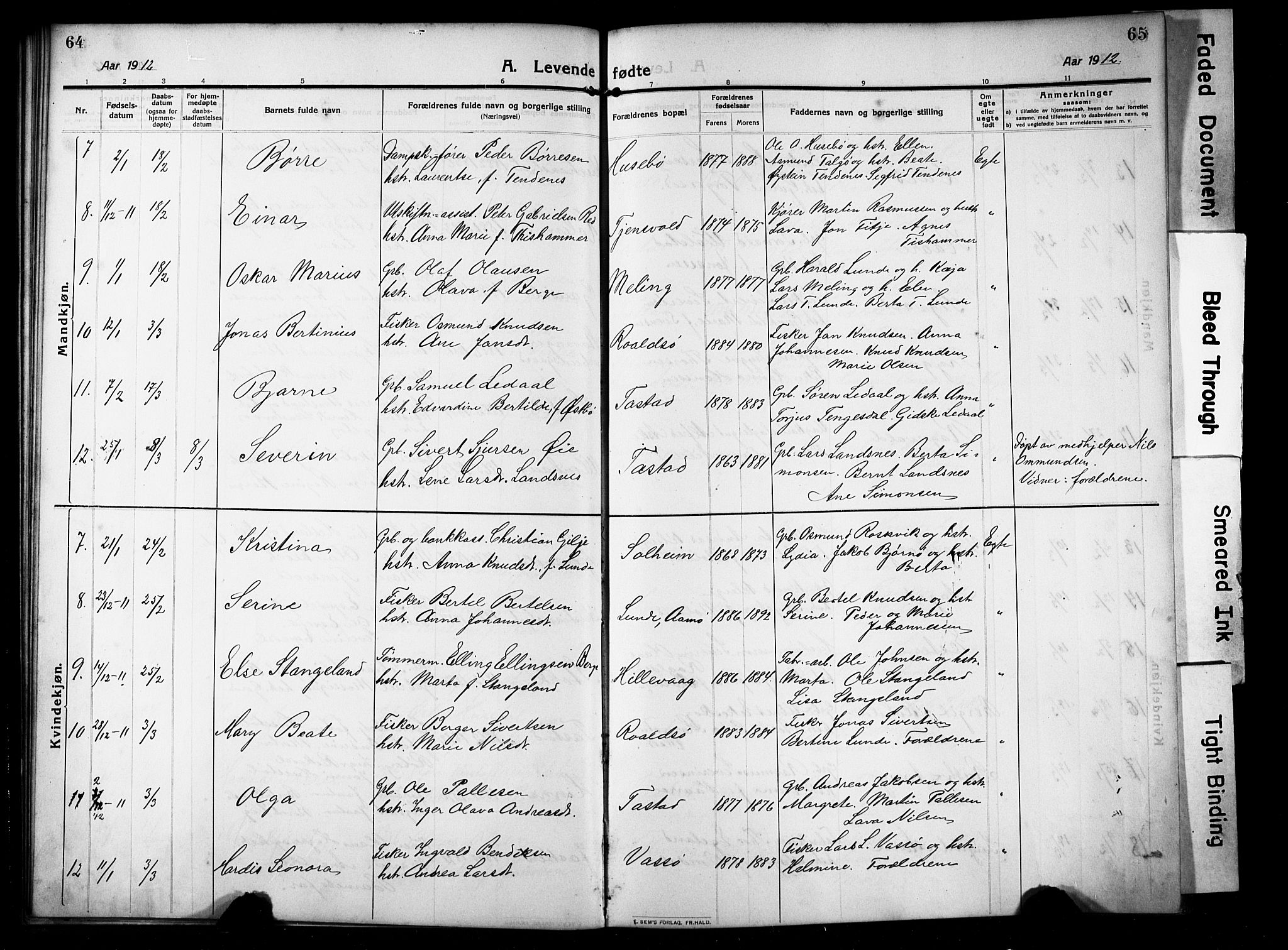 Hetland sokneprestkontor, SAST/A-101826/30/30BB/L0008: Parish register (copy) no. B 8, 1910-1921, p. 64-65