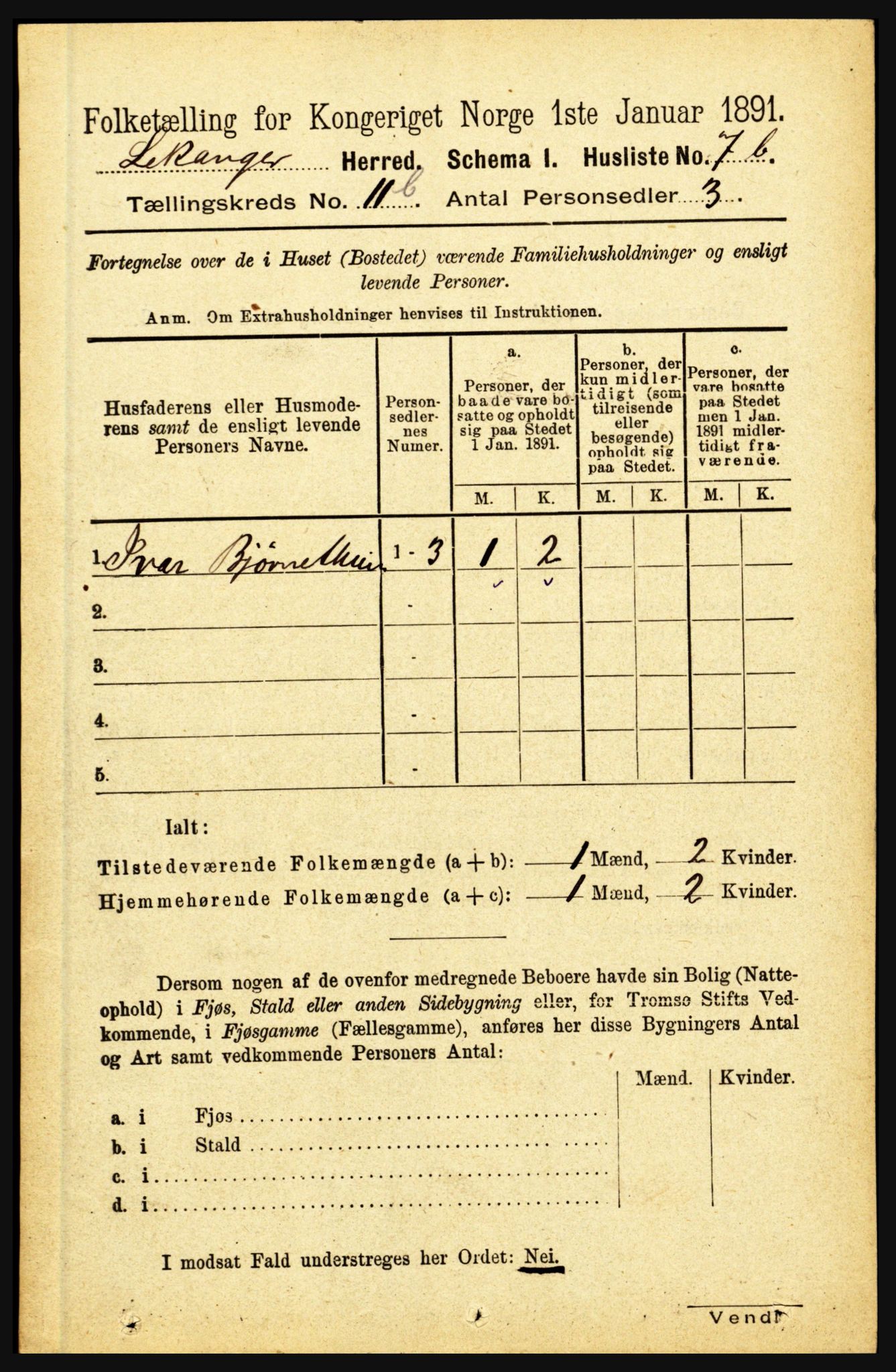 RA, 1891 census for 1419 Leikanger, 1891, p. 2151