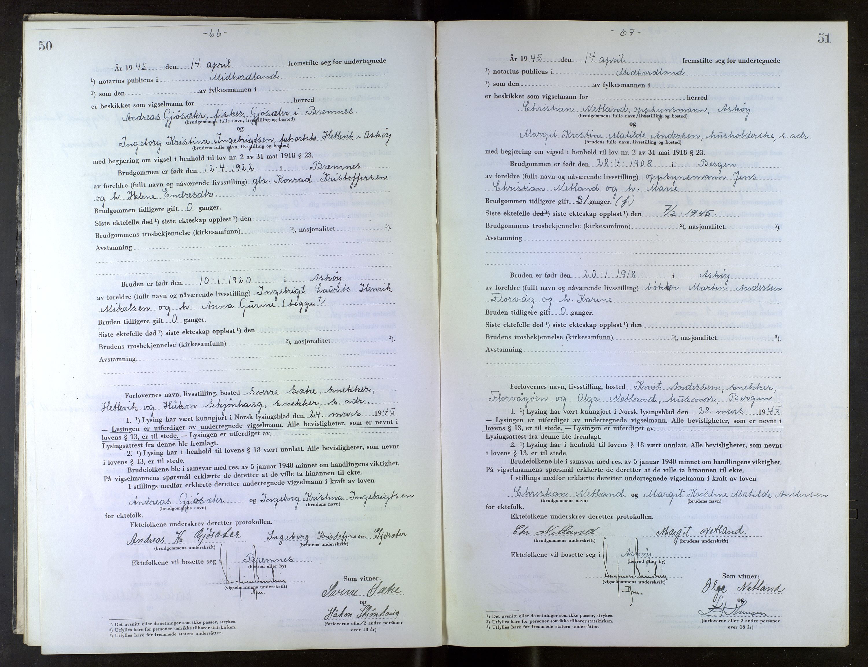 Midhordland sorenskriveri, AV/SAB-A-3001/1/M/Mc/Mca/L0007: Notarialbilag. Vigselbøker, 1945-1948, p. 50-51