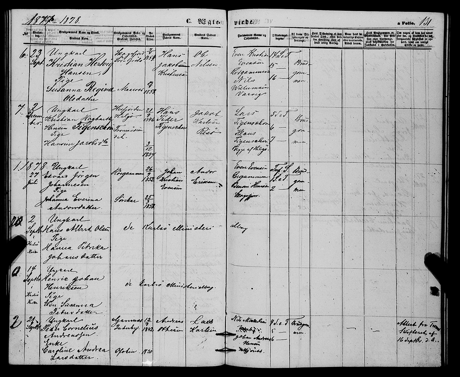 Karlsøy sokneprestembete, SATØ/S-1299/H/Ha/Haa/L0010kirke: Parish register (official) no. 10, 1867-1878, p. 131