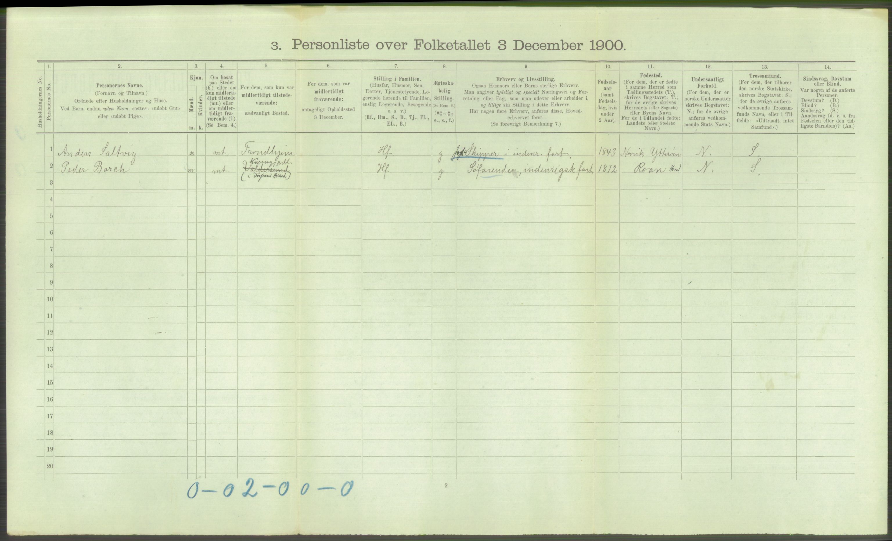 RA, 1900 Census - ship lists from ships in Norwegian harbours, harbours abroad and at sea, 1900, p. 3540