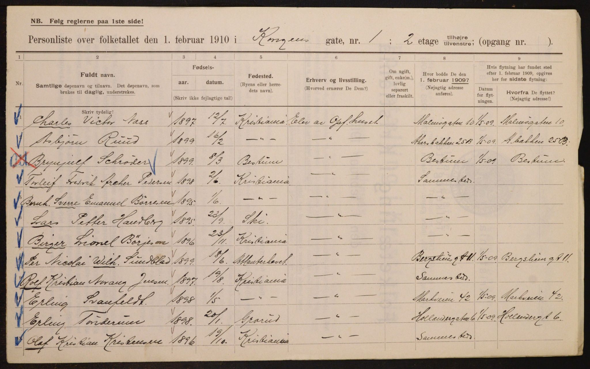 OBA, Municipal Census 1910 for Kristiania, 1910, p. 50959