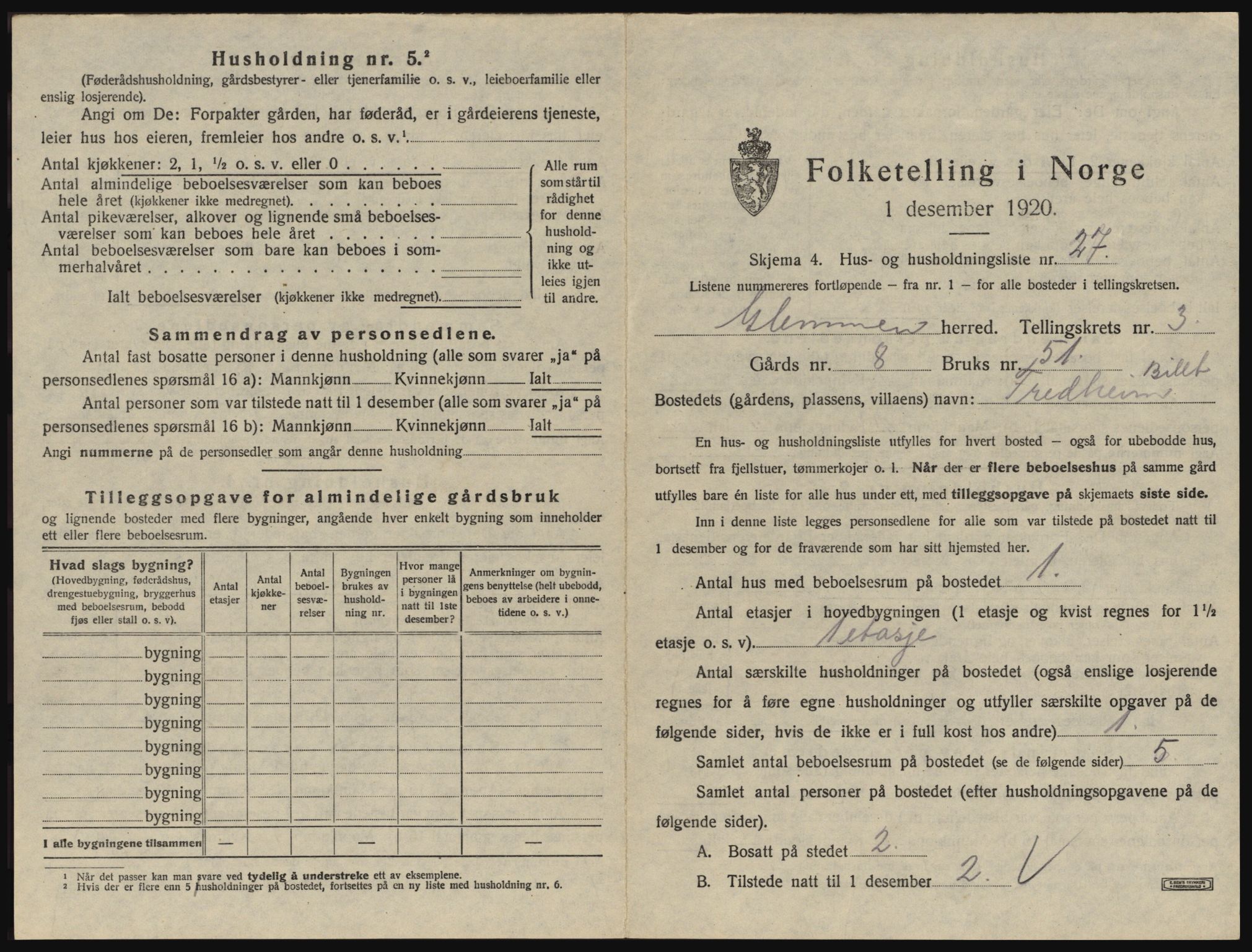 SAO, 1920 census for Glemmen, 1920, p. 501