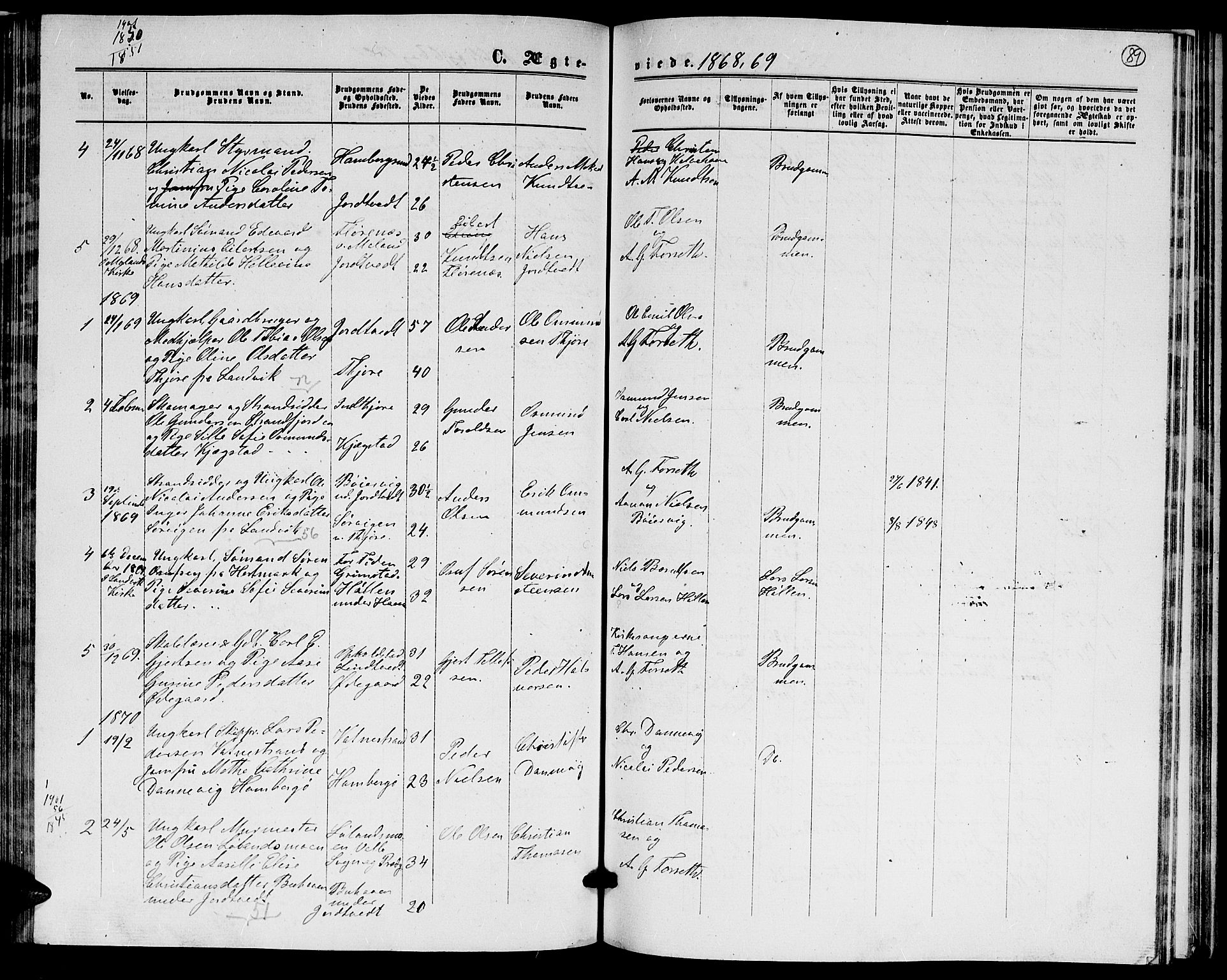 Hommedal sokneprestkontor, AV/SAK-1111-0023/F/Fb/Fba/L0003: Parish register (copy) no. B 3, 1863-1884, p. 89