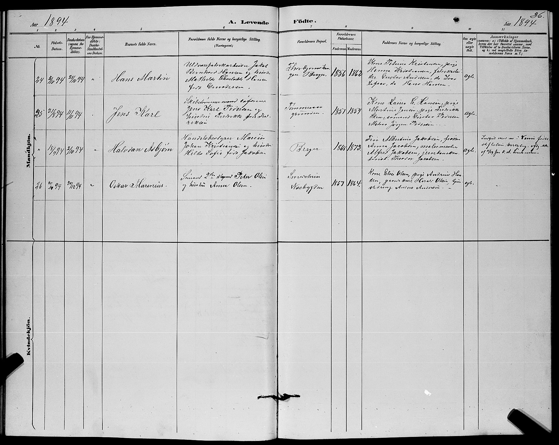 Strømm kirkebøker, SAKO/A-322/G/Ga/L0003: Parish register (copy) no. I 3, 1889-1896, p. 36