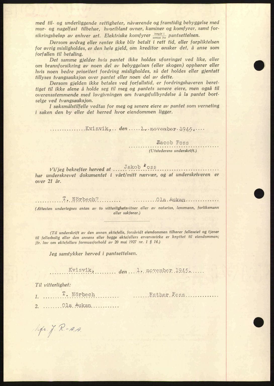 Nordmøre sorenskriveri, AV/SAT-A-4132/1/2/2Ca: Mortgage book no. B93a, 1945-1945, Diary no: : 1382/1945