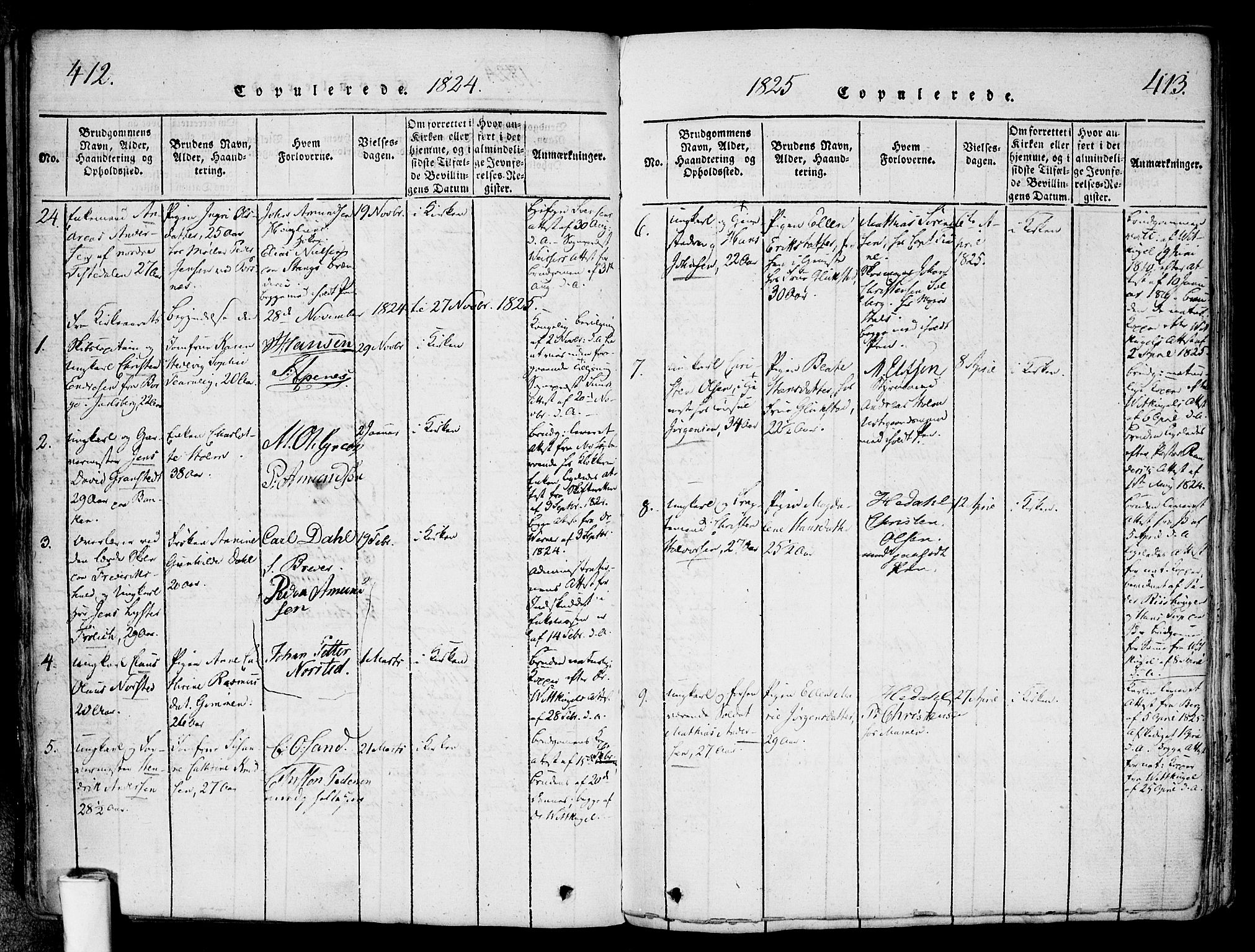 Halden prestekontor Kirkebøker, SAO/A-10909/F/Fa/L0003: Parish register (official) no. I 3, 1815-1834, p. 412-413