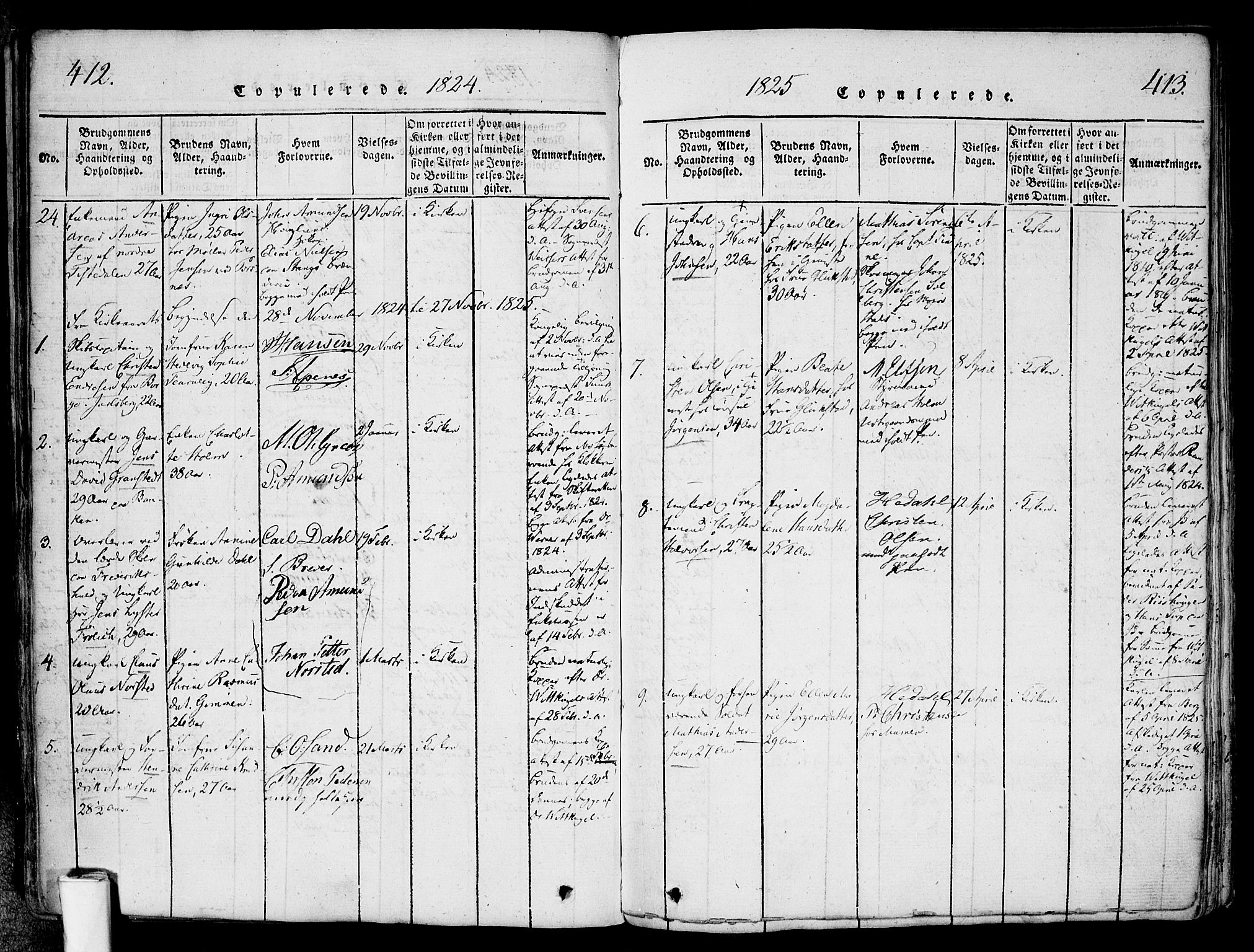 Halden prestekontor Kirkebøker, AV/SAO-A-10909/F/Fa/L0003: Parish register (official) no. I 3, 1815-1834, p. 412-413